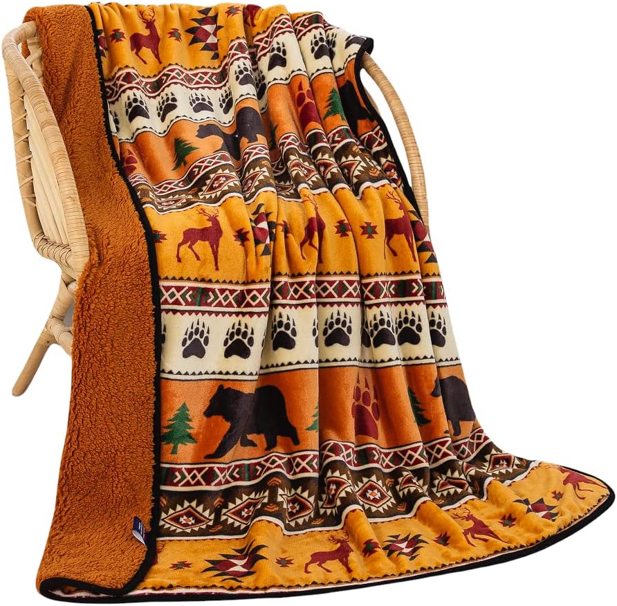 Aztec Blanket Fleece, Southwest Print Sherpa Fleece Throw Blanket for Couch, Super Fuzzy Soft Double-Sided Cozy Plush Blanket Throw 50"x60"