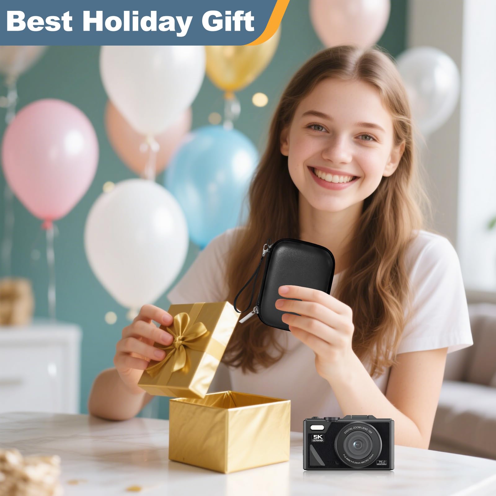 Waterproof Digital Camera Case,Suitable for Kodak Pixpro Fz45/Fz55/Canon Powershot Elph 360 Case/G7x/Ixy/Laser Printer/Camkory/Masterbee/Sony Cyber-shot DSC-RX100,Rose Gold camera case (Black)