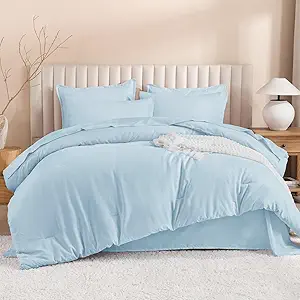 Litanika Comforter King Size Set Light Blue - 7 Pieces Bed in a Bag King Bedding Comforter Sets, Plain Lightweight Bed Set with Comforter, Sheets, Pillowcases & Shams