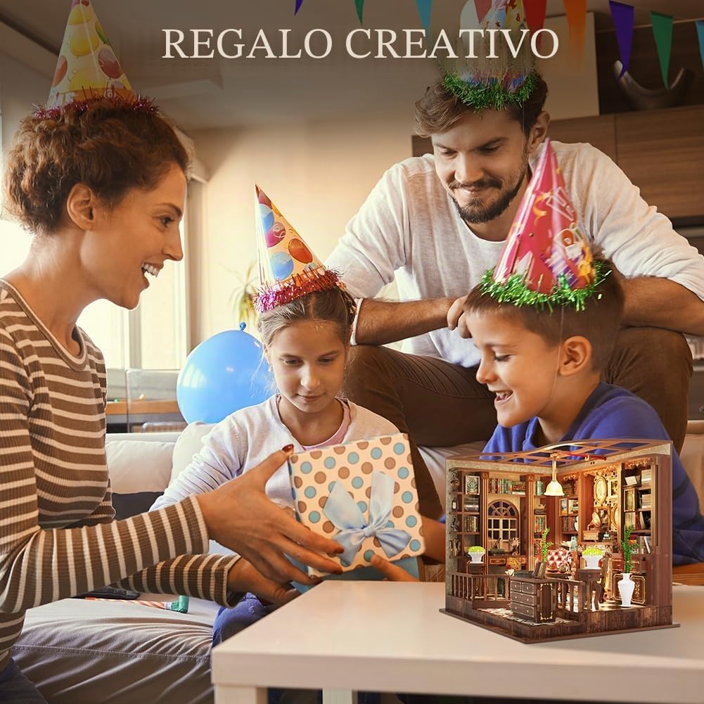 Aolso Book Nook Kit, 248 Piezas, DIY Casa Miniatura Kit, Kits de Modelo, Casa de Minicabina de 3D Madera con Luz LED, Regalos para Familiares y Amigos