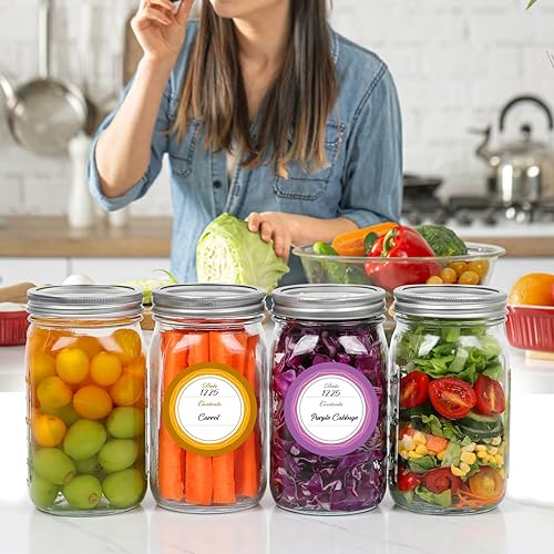 Miniatura 7 de Tarros Mason de 32 onzas de boca ancha, paquete de 4 frascos vacíos de 32 onzas con tapas y bandascalcomaníasmarcadorcepillo para botellas (32 onzas