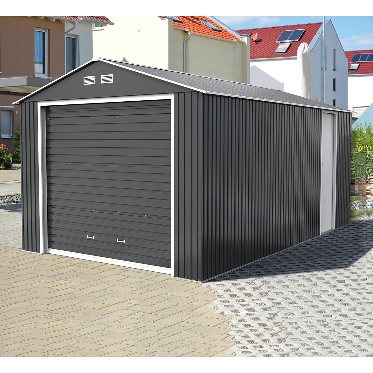 Duramax - garaje - Lyon 12x20 - metal - gris antracita - con capacidad para dos coches grandes 4x4