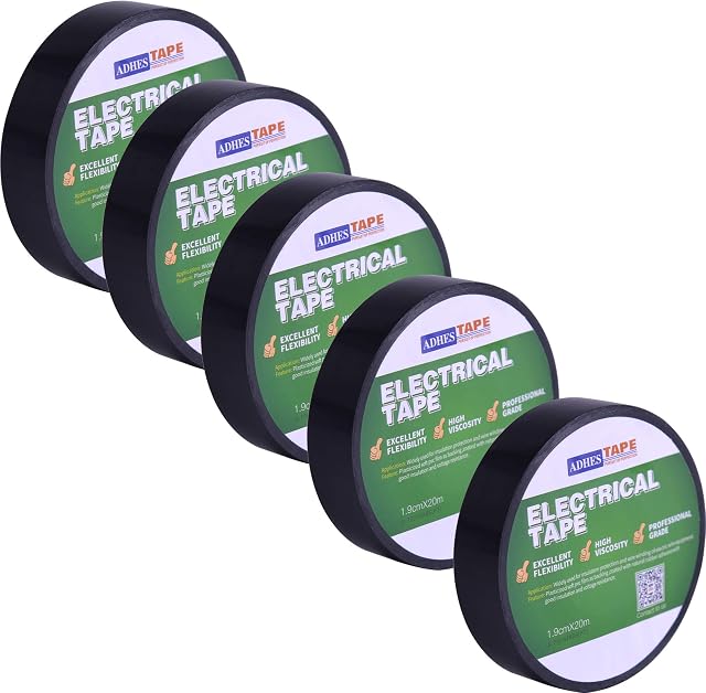 ADHES Electrical Tape Black Electric Tape Insulation Tape Strong Adhesive 19mmx20m Pack of 5Rolls
