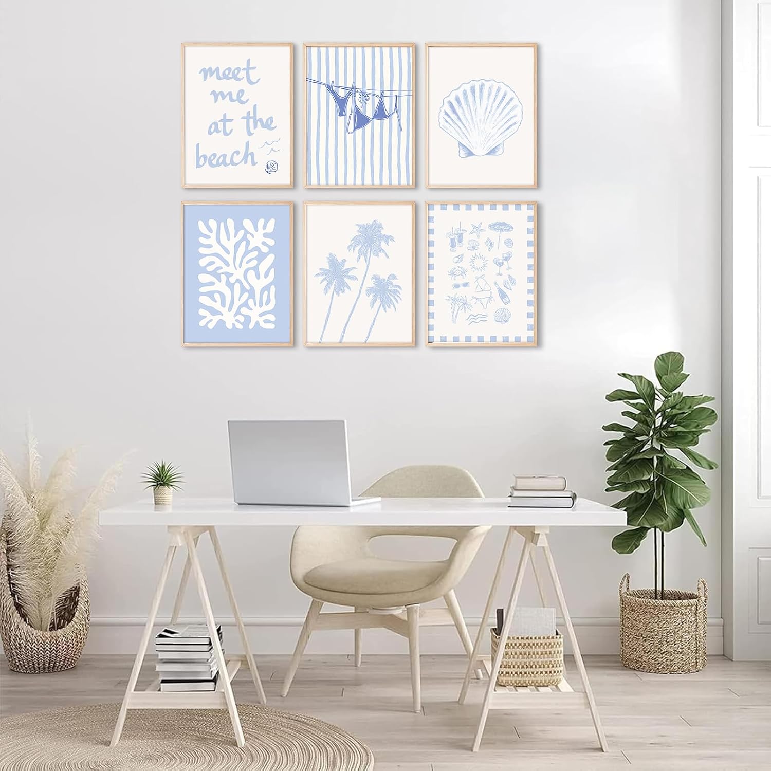 Blue Coastal Wall Art Decor Beach Preppy Canvas Poster Coastal Granddaughter Prints Aesthetic Beachy Picture Summer Bikini Coast Artwork Ocean Cute Shell Painting for Girly Dorm 8x10x6 Inch Unframed