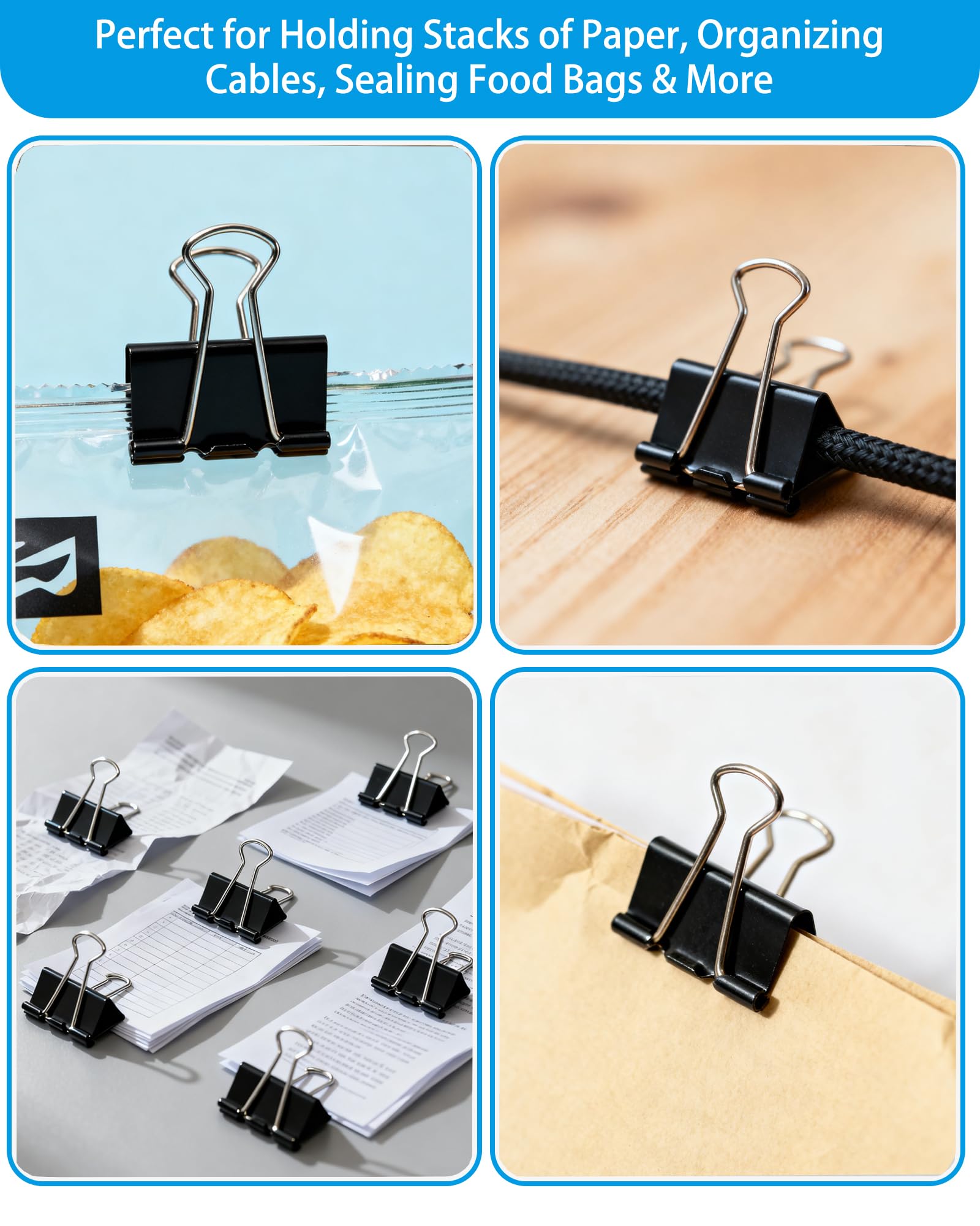 Lot de 24 grandes pinces à reliure de 3,2 cm pour l'organisation du bureau et de la maison (noir)
