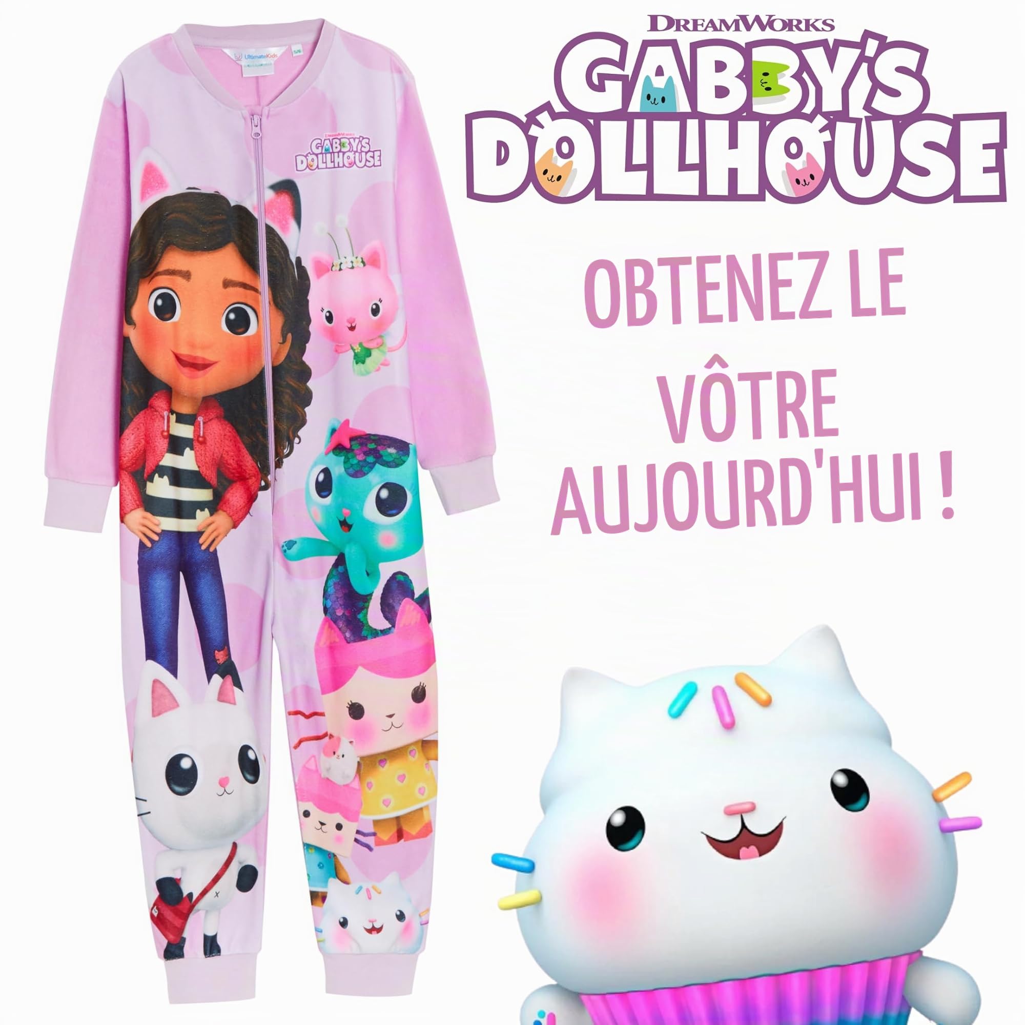 Gabby's Dollhouse Combinaison pyjama Gabby tout-en-un en polaire pour enfants