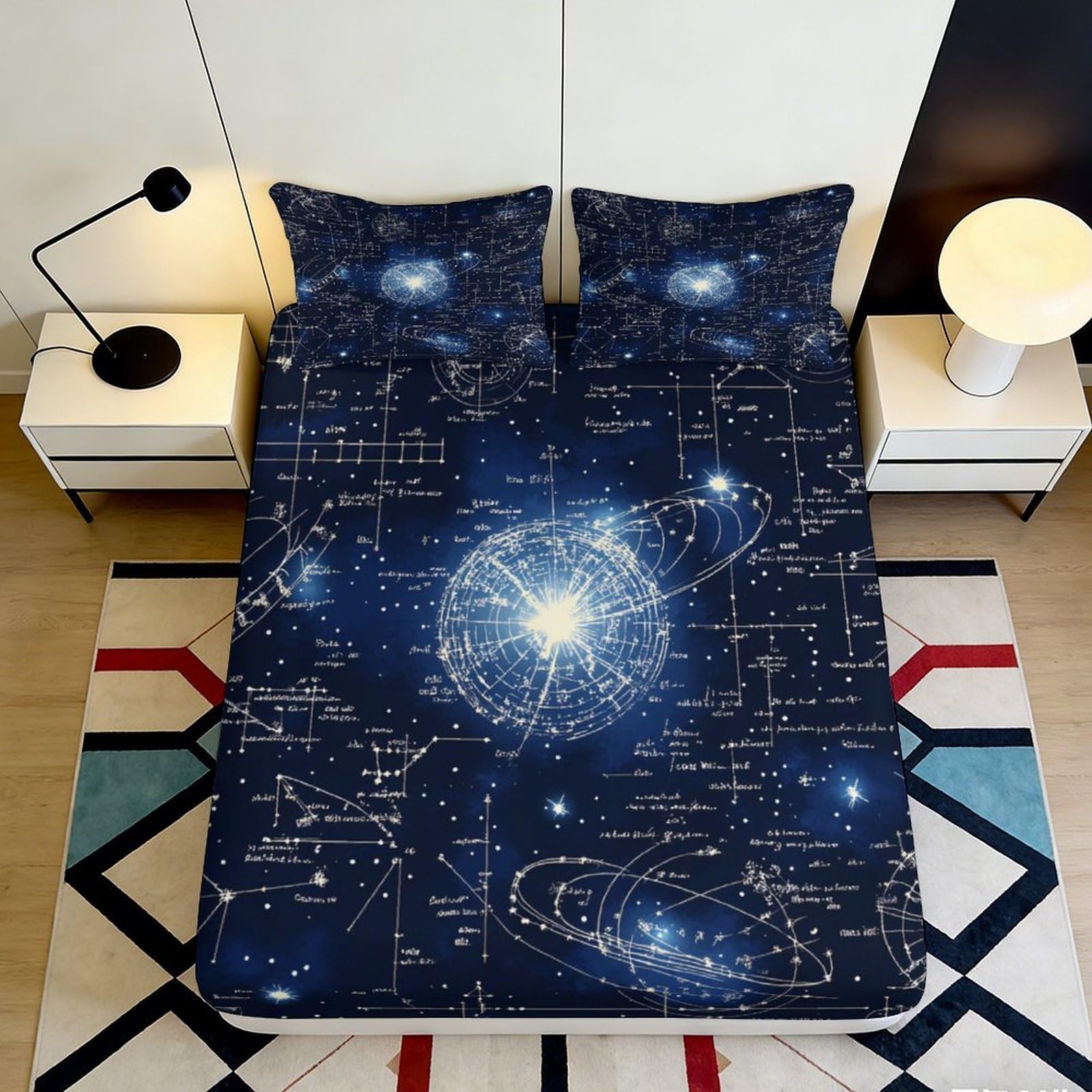 3D Printed Galaxy Starry Sky Fitted Sheet Microfiber Soft Breathable Cosmic Nebula Mattress Cover for Bedroom Dormitory Guest Room Mattress Protection 160x200x25cm