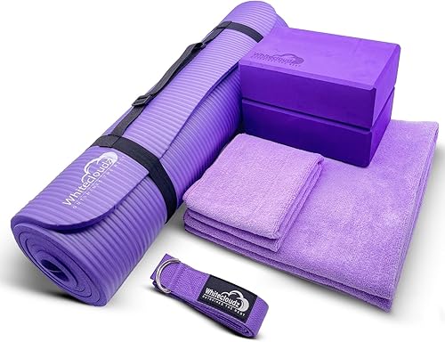 WHITECLOUDZ Kit de yoga, juego de 7 piezas de esterilla de yoga para entrenamientos en casa, esterilla de yoga gruesa, bloques de yoga, correa,