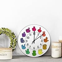 Vista 5 de Reloj de pared con lenguaje de señas americano, ASL, rueda de color arcoíris, reloj de madera, funciona con pilas, 15 pulgadas, silencioso, regalos