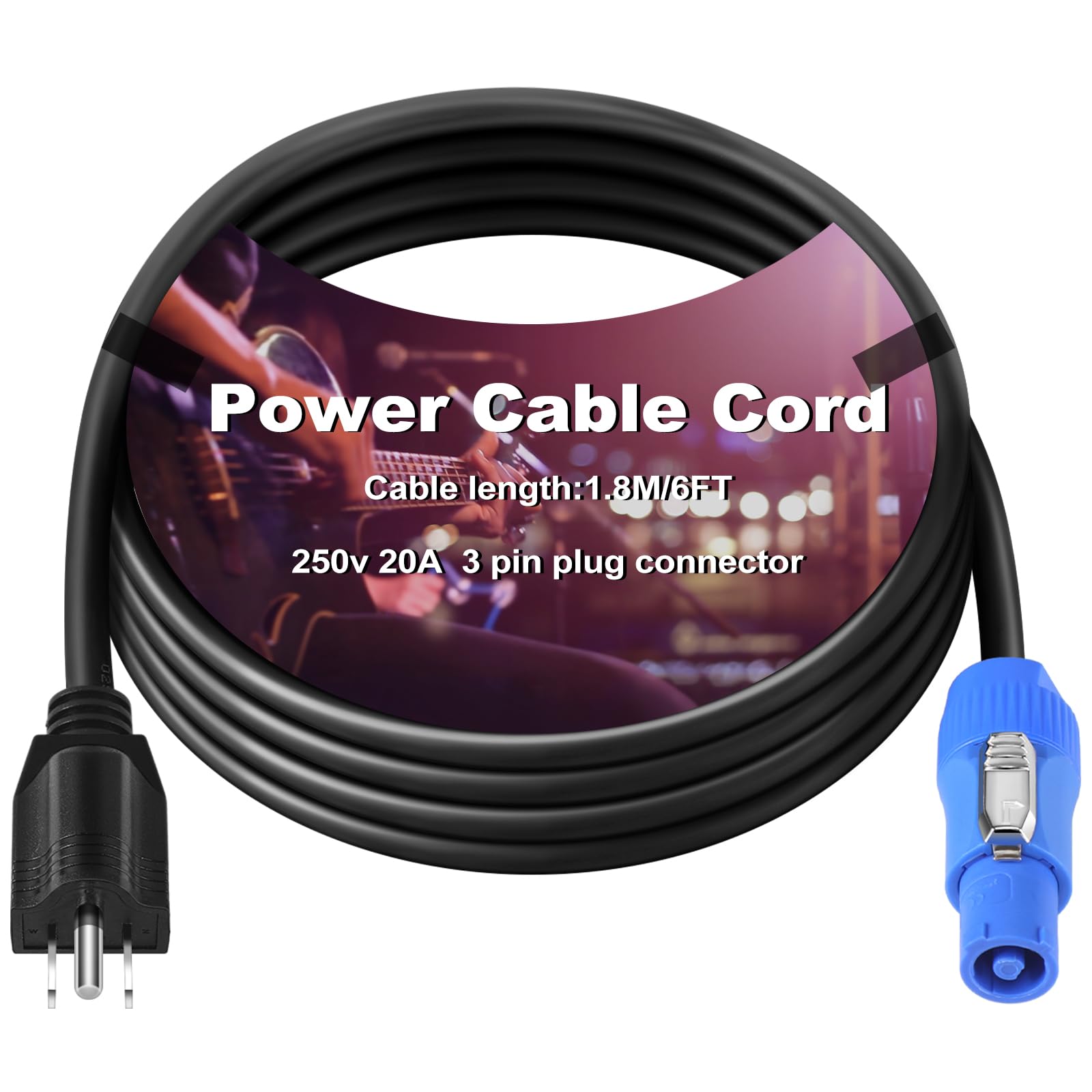 Relaxweex 6ft Power Cable Cord NEMA 5-15P to Male Connector, 16 AWG Wire, 20A 3 Pin AC Power Cable Cord for Outdoor Stage Light LED Screen