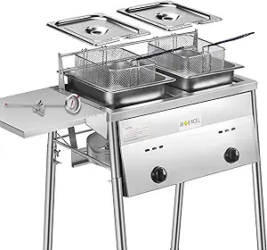 Two Tank Propane Deep Fryer with 2 Stainless Steel Baskets and Thermometer