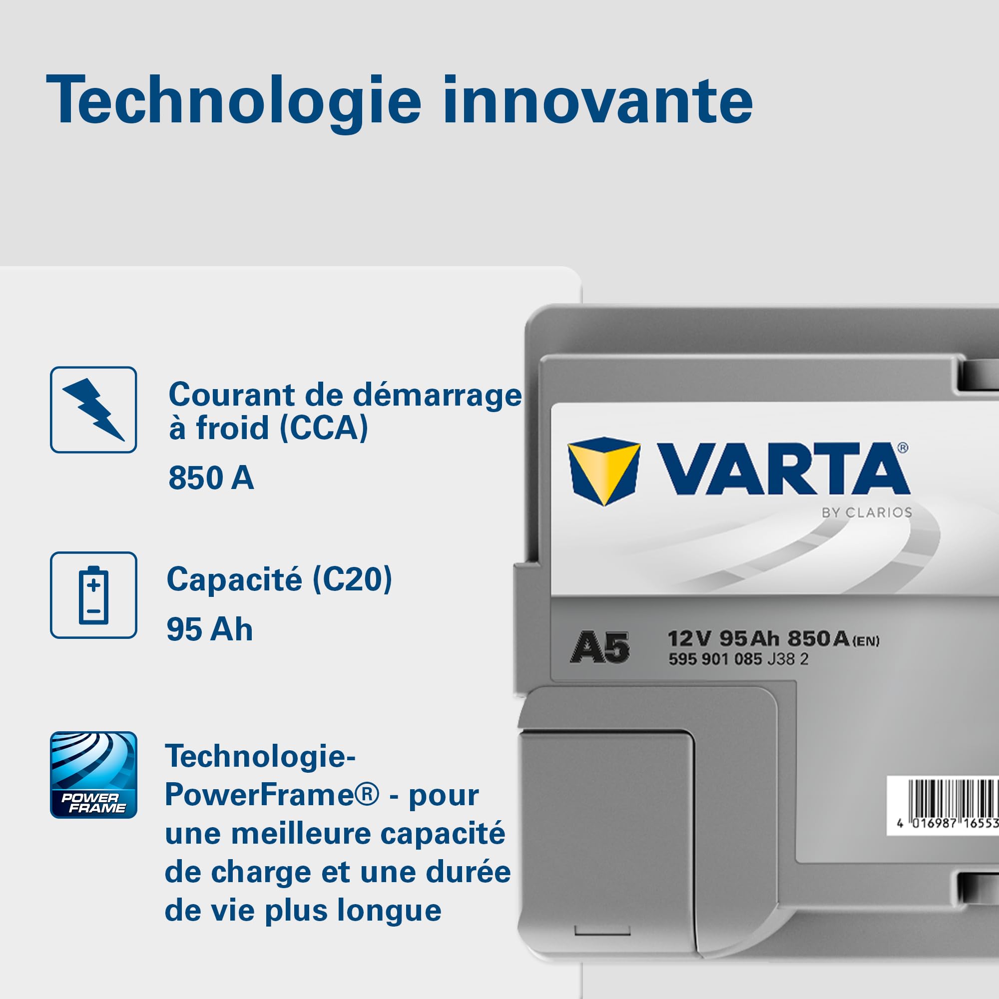 Batterie de démarrage XEV Varta Silver Dynamic AGM L5 A5 12V 95Ah / 850A 595901085
