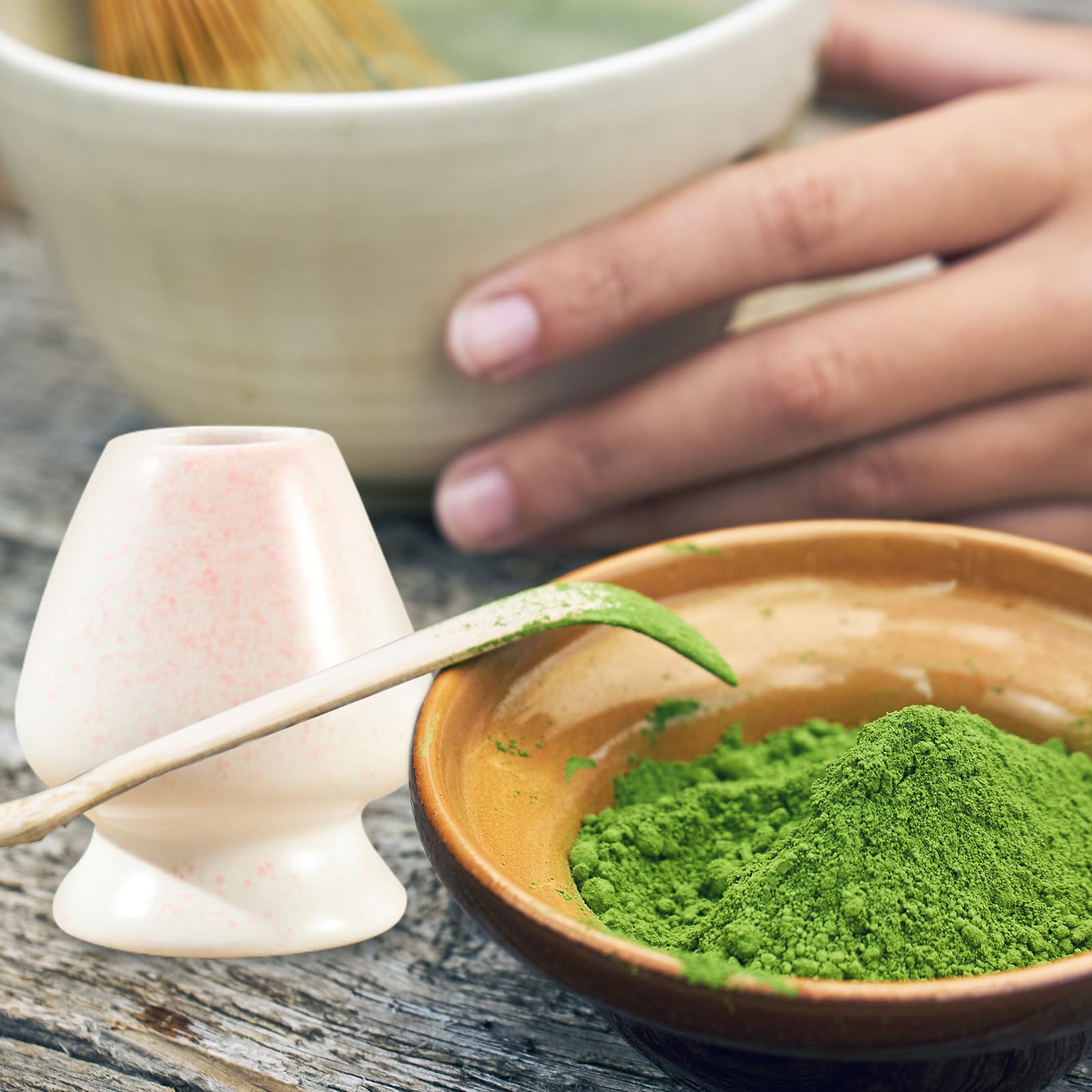 Japanisches Matcha Set,Osuter 5PCS Japanisches Matcha Besen Matcha Löffel, Matcha Schneebesen Set, Matcha Tea Set für Haus Gastfreundschaft Hotel (weiß)
