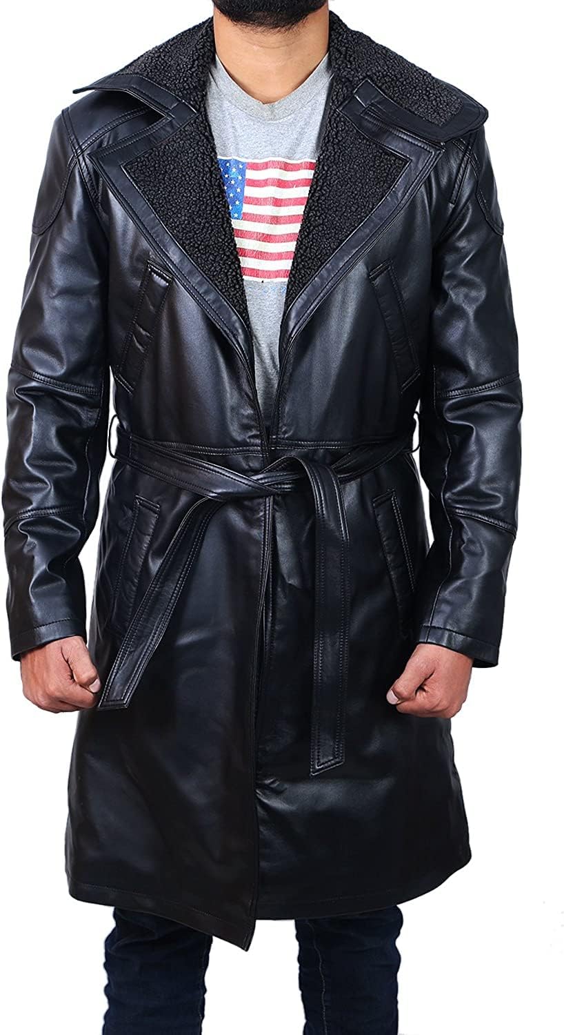 Real Lambskin Sherpa Mens Black Leather Jacket-Mens Winter Coats Jackets For Men-Leather Men Turlock Shearling-Mens, USC-LONGTRENCHCT, 3X-Large