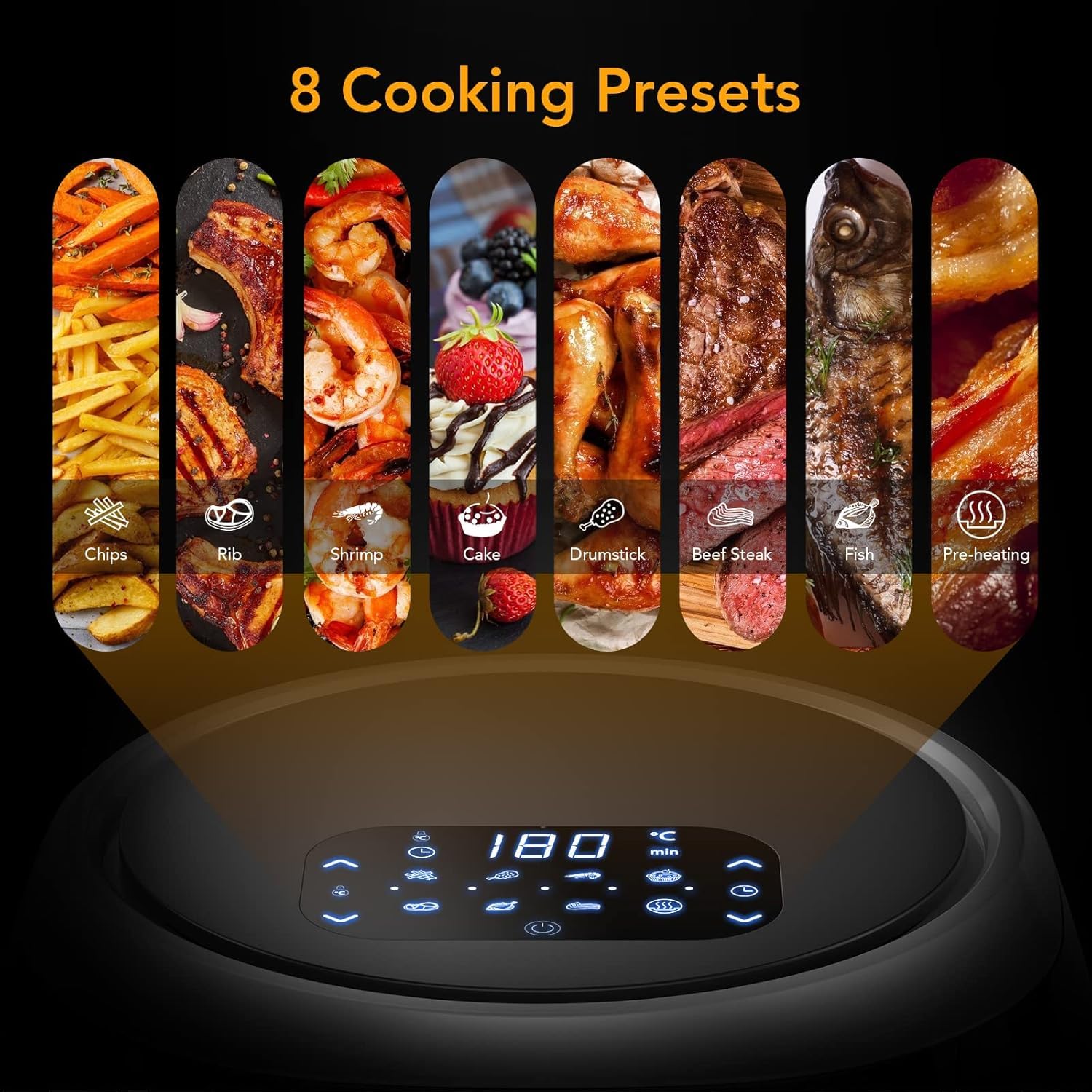 Freidoras Aire Freidora Fryer 8 Predefinidas, Pantalla Táctil LED, Ventana de Visualización, 8L Cocina Freidora Aire Caliente Sin Aceite