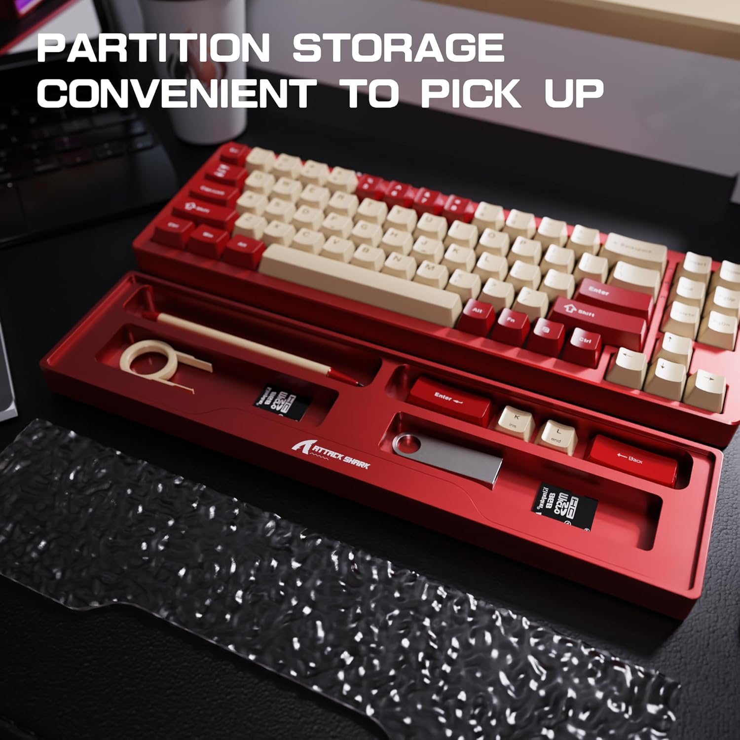 Acrylic Gaming Keyboard Wrist Rest Pad,CNC Process Clear Wrist Rest for Computer Keyboard,Office,PC Gaming,Laptop,Mac,Comfortable,Lightweight,Ergonomic-2 in 1 Red