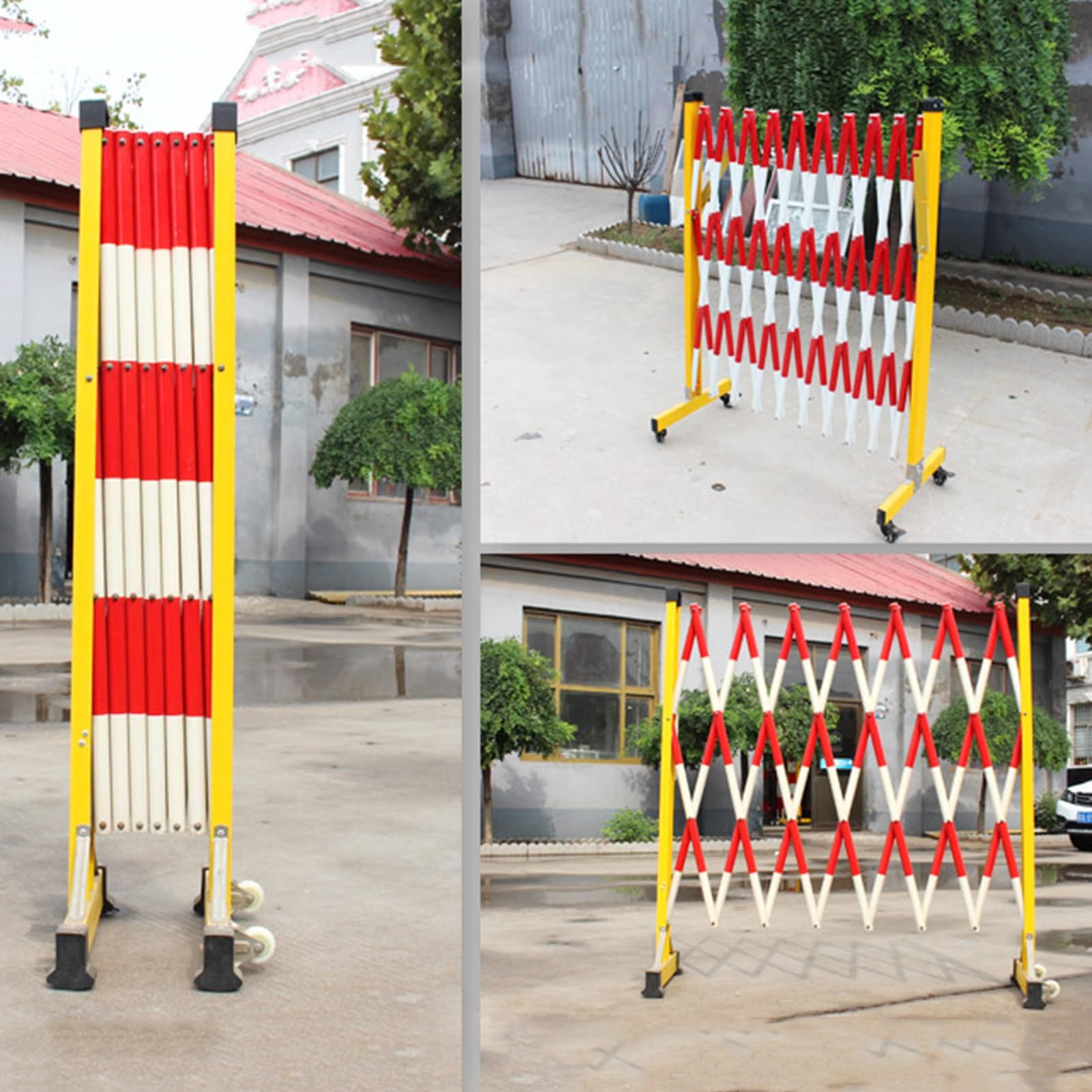 Barrera de Seguridad retráctil, móvil y expandible, para estacionamiento, de 1,2 m de Alto, Plegable, para Garaje y Obra, Color Rojo y Negro, portátil.