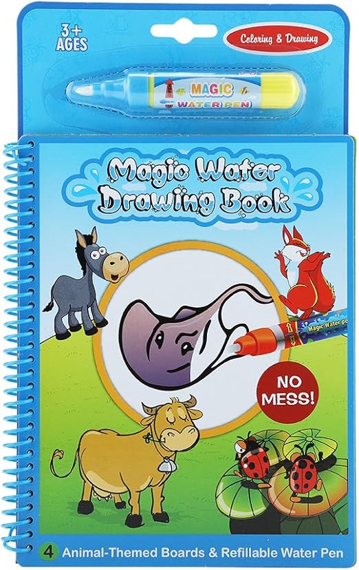 Water Coloring Book, Portable Magic Water Coloring Drawing Book Drawing  Painting Toy Travel Kits with Water Pens for Kids(Animal)