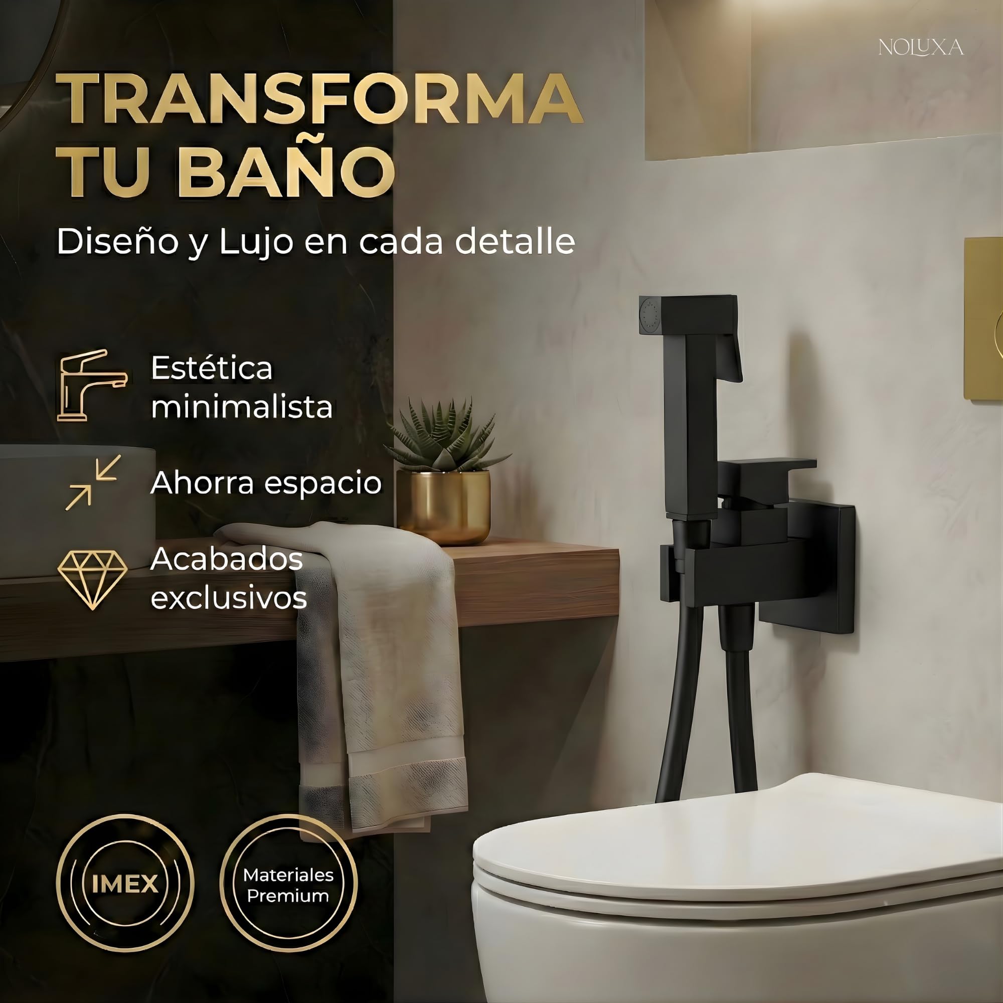 IMEX - Bidet bateria do zabudowy do toalety, prysznic bidet, zimna i gorąca woda, higieniczny prysznic bidet do toalety, spryskiwacz bidet, zamiennik bidetu, łatwa instalacja (CZARNY MATE)