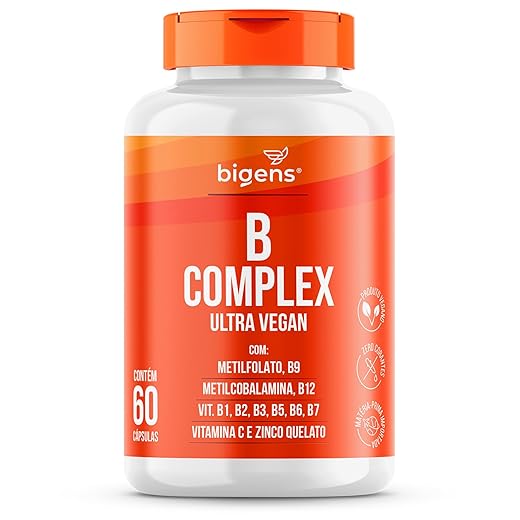 Vitaminas do Complexo B, Vegano, MetilFolato, Metil B12, B1, B2, B3, B5, B6, B7, C, Zinco, 60 capsulas, Bigens
