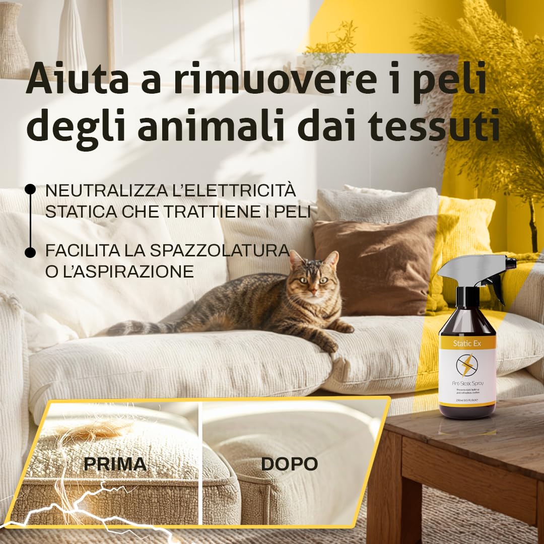 Spray Antistatico per Vestiti - 250ml - Elimina Elettricità Statica su Tessuti, Vestiti e Arredi - Formula Delicata e Inodore, Protegge e Rinfresca i Tessuti - Perfetto per Uso Quotidiano