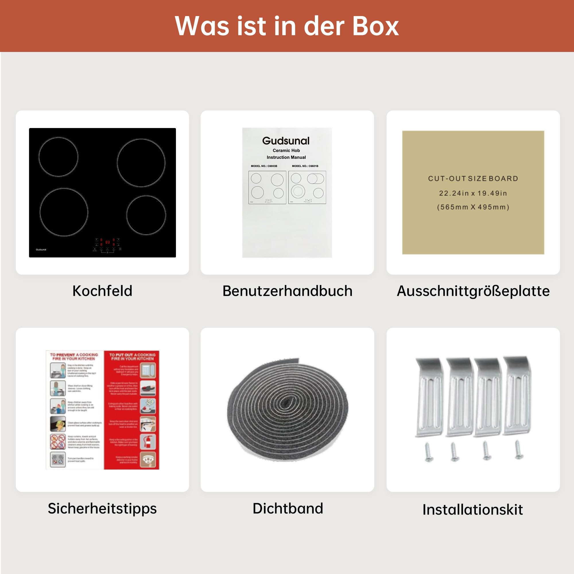 Kochfeld 4 Platten, Herdplatte 4 Kochfelder, 60 cm, 6000W, 9 Heizstufen, Warmhaltefunktion, Timer, Automatische Abschaltung, Kindersicherung, Glaskeramikkochfeld