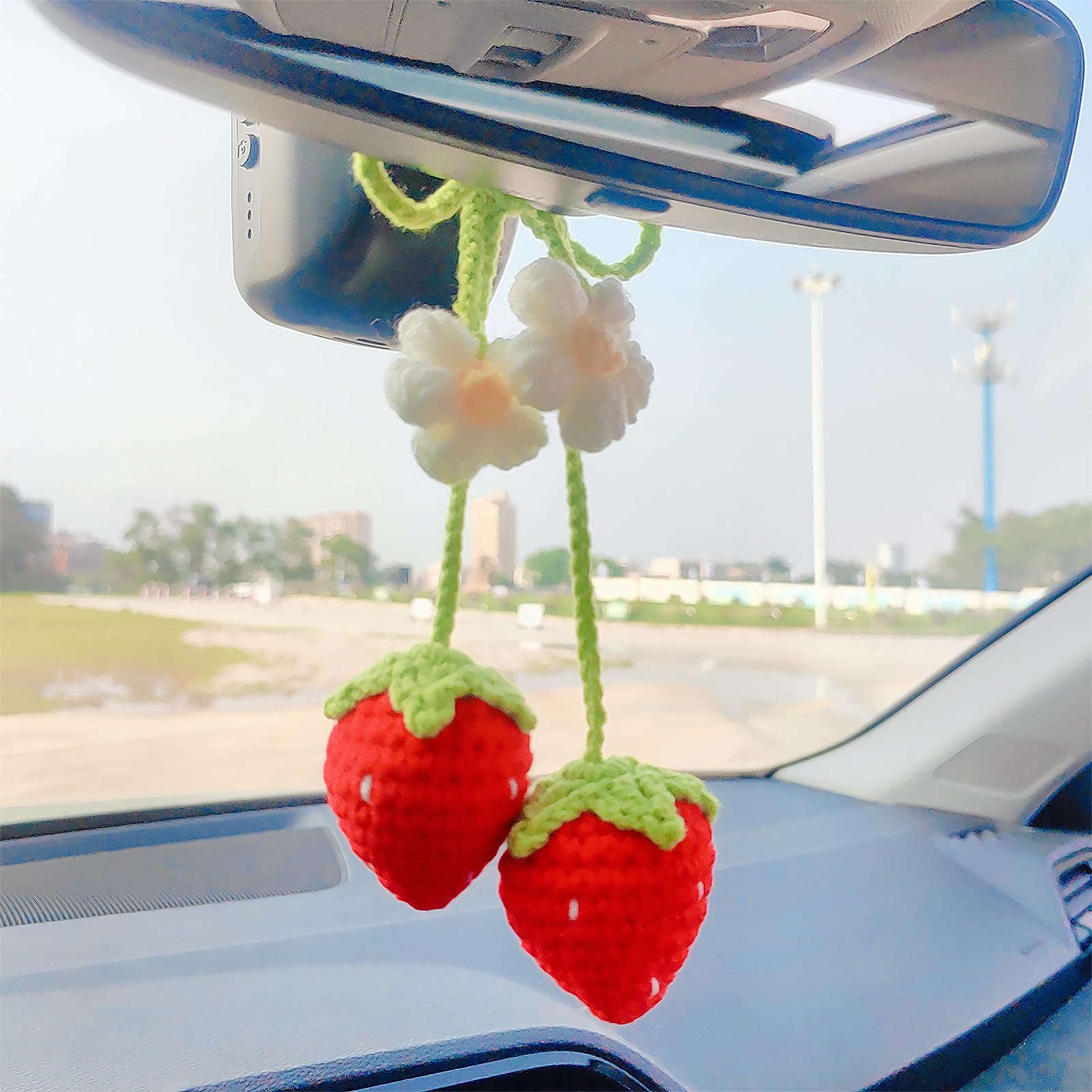 Amazon.com: Crochet Strawberry Rear View Mirror Hanging Accessory
