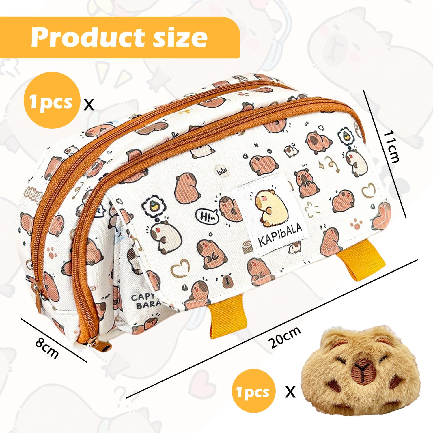 arrderly 1 Pcs Capybara Pencil Case for Girls Boys Multi-Layer Zip Personalized Stationery, Cute School Supplies Storage Pencil Case - Image 2