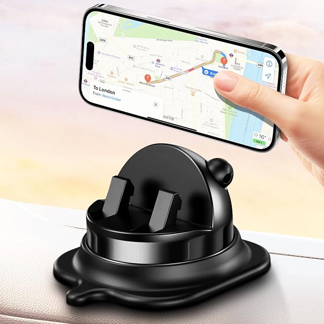 Support de téléphone de voiture - 360° Support de téléphone de tableau de bord rotatif pour iPhone, Samsung & Tous les Smartphones Installez rapidement, Poignée de silicone non glissante & Accessoires de voiture de tableau de bord