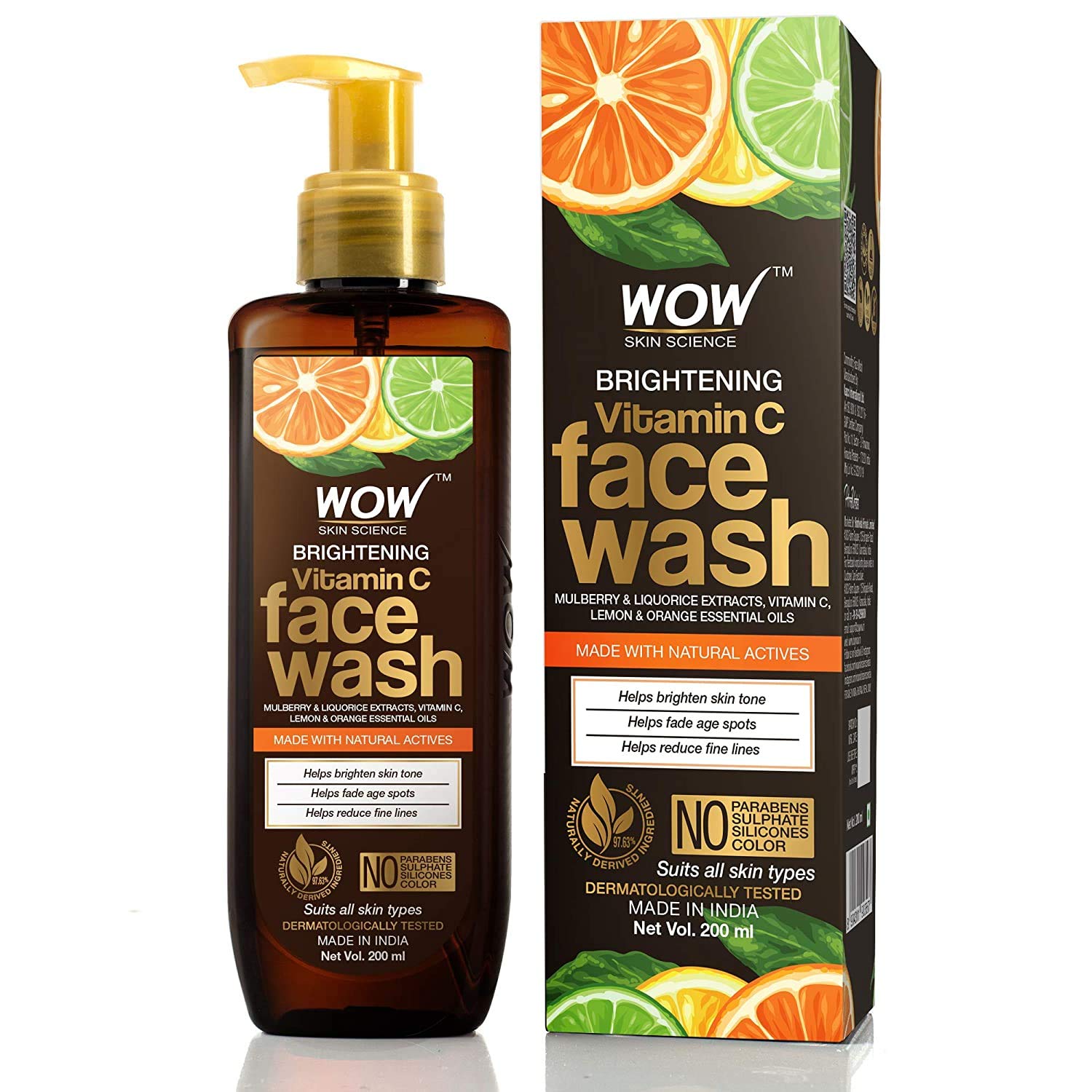 WOW Skin Science Brightening Vitamin C Face Wash - No Parabens, Sulphate, Silicones & Color (200mL)