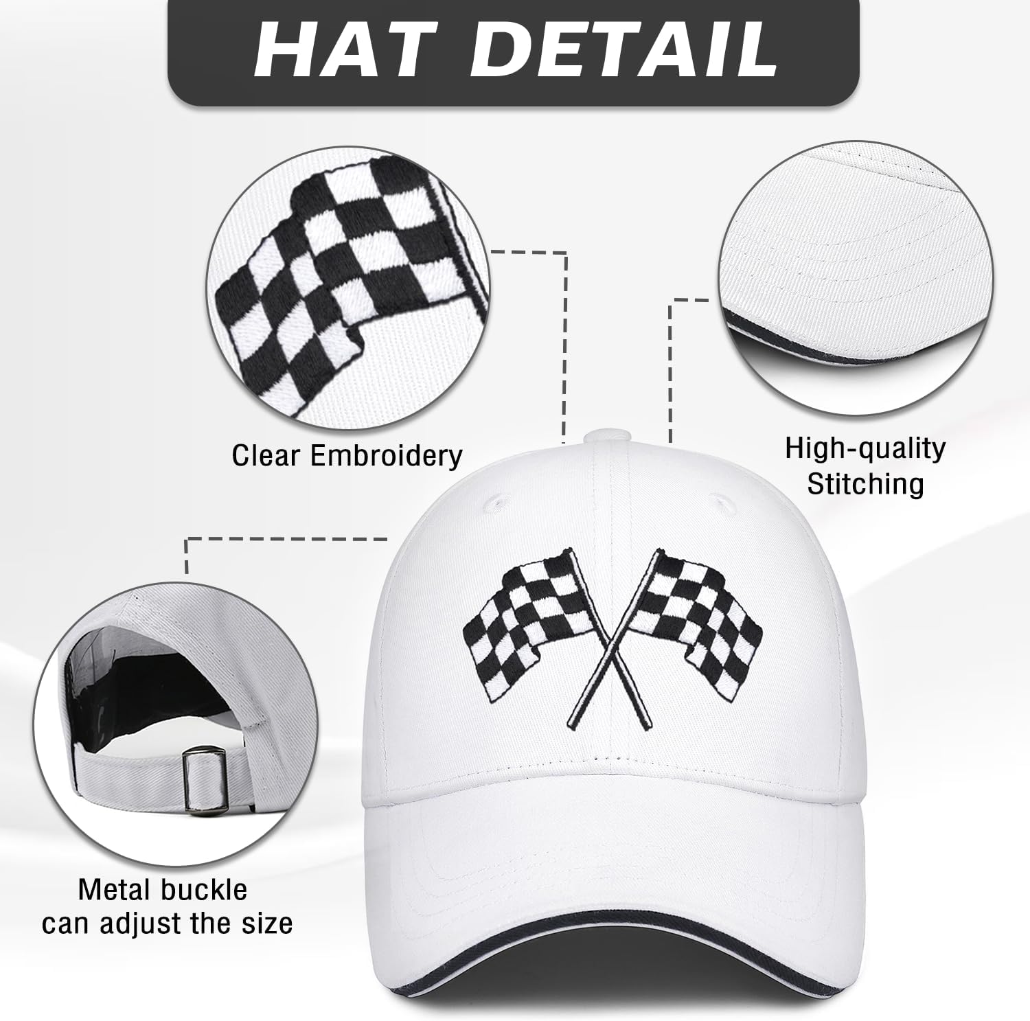 Embroidered Checkered Flags Race Car Flag Pole Hat for Men Women,Adjustable Snapback Racing Baseball Cap