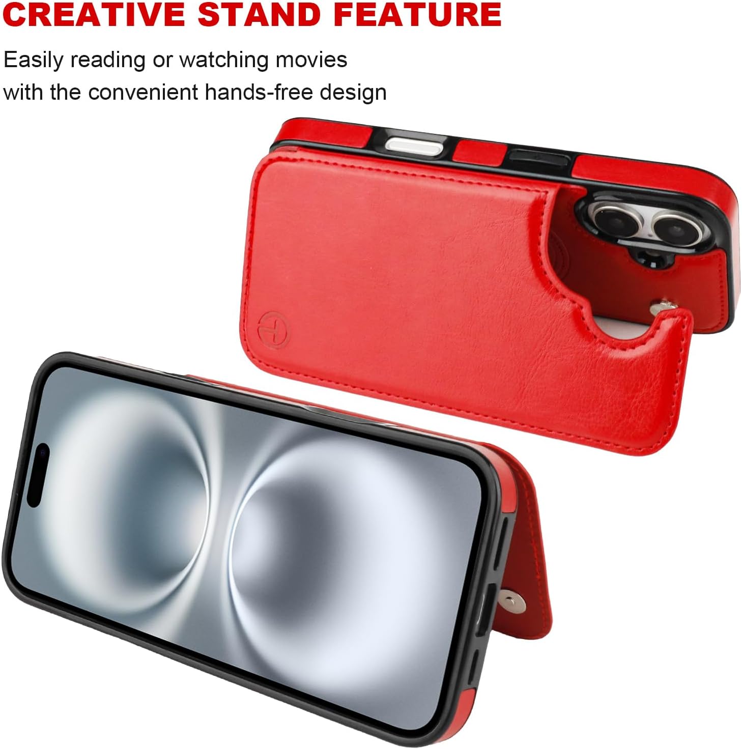 ONETOP Compatible with Magsafe for iPhone 16 Wallet Case with Card Holder, PU Leather Kickstand RFID Blocking Case, Double Magnetic Clasp and Durable Shockproof Cover 6.1 Inch (Red)