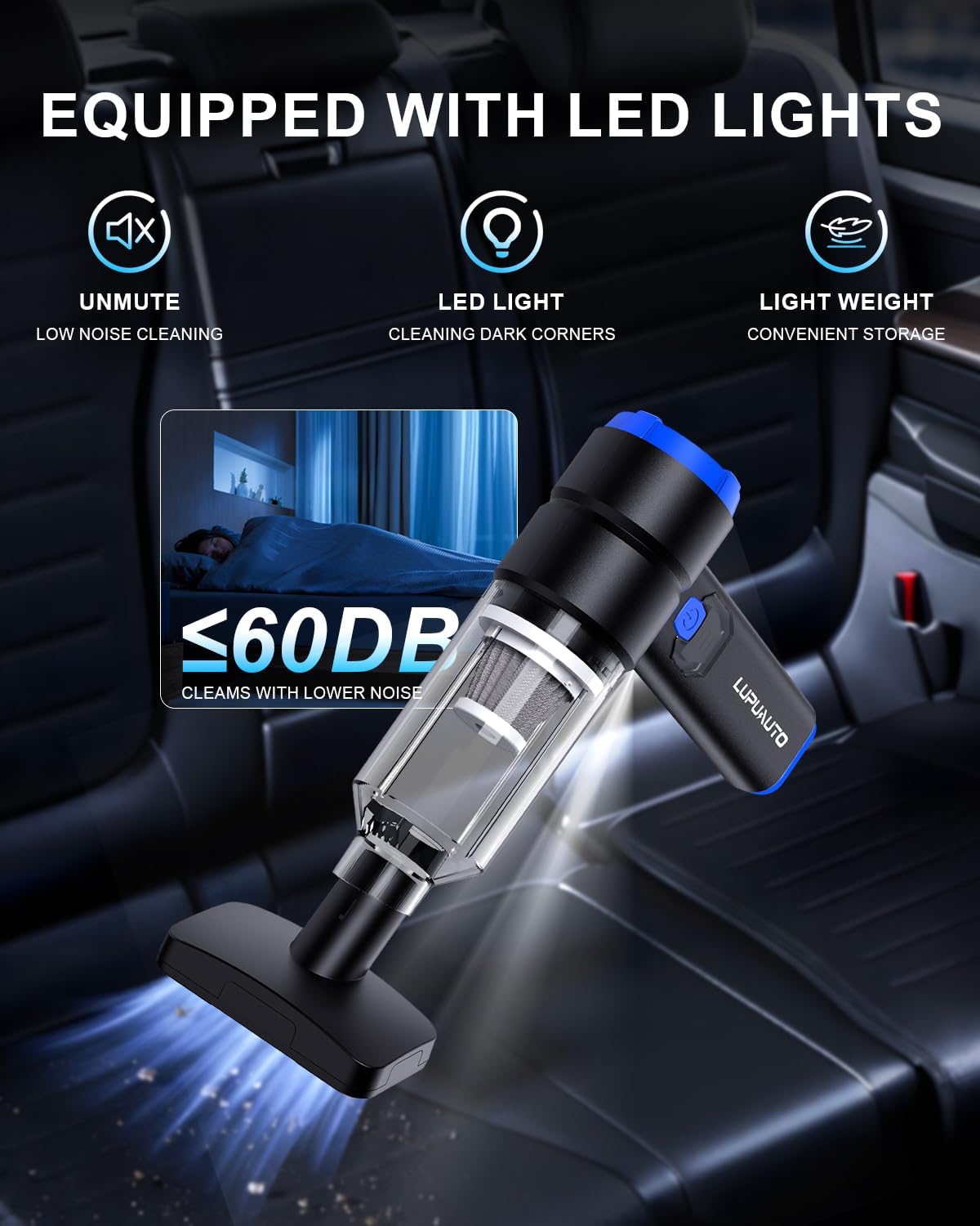 Handheld Car Vacuum Cleaner, 4-in-1 Portable Mini Vacuum with 4 Suction Modes, 21000Pa Cordless Vacuum Cleaner Rechargeable with LED Light, Type-C Charge for Car, Home, Office, Pet Hair, Keyboard