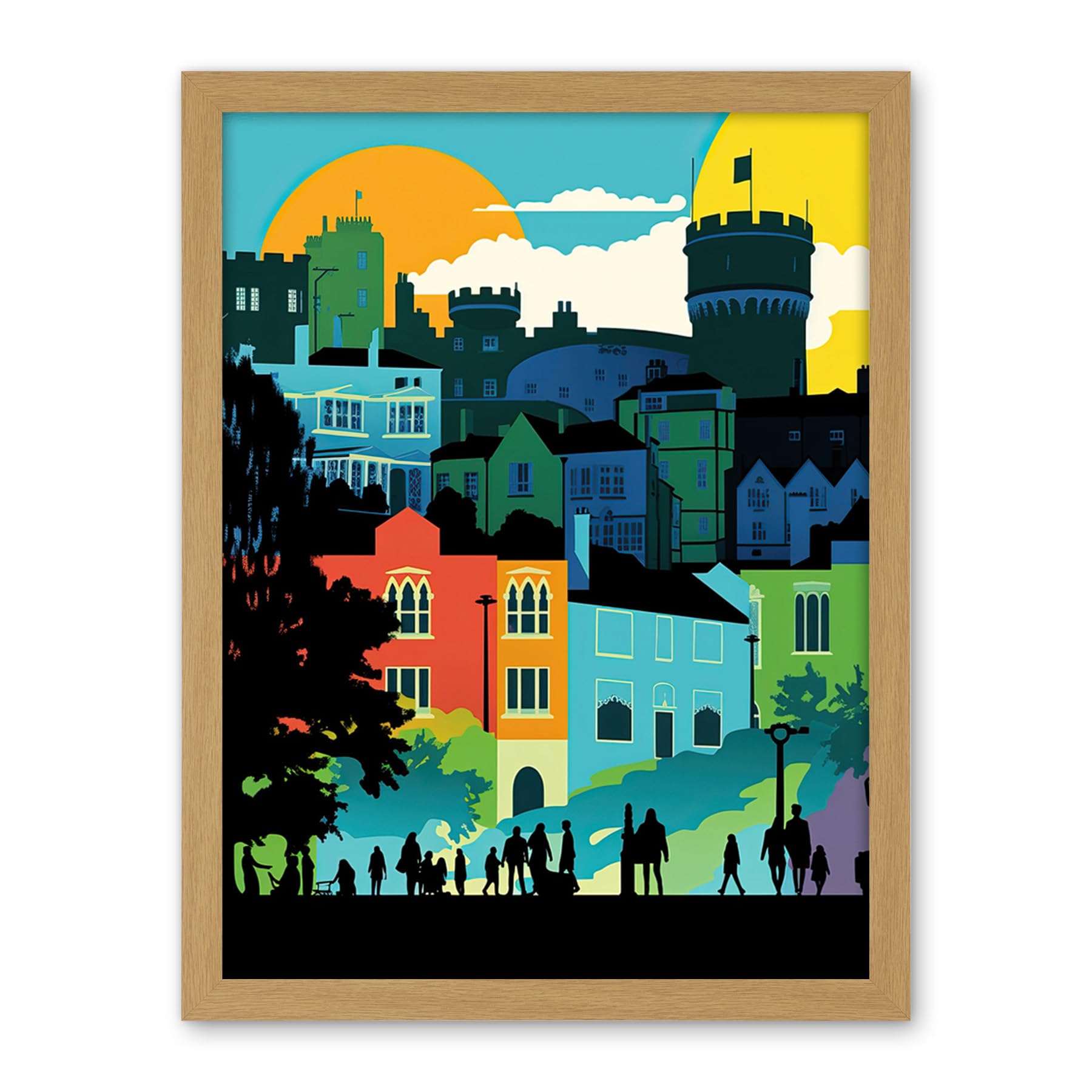 Artery8 Nottingham City Abstract Multicoloured Cityscape Artwork Framed Wall Art Print 18X24 Inch