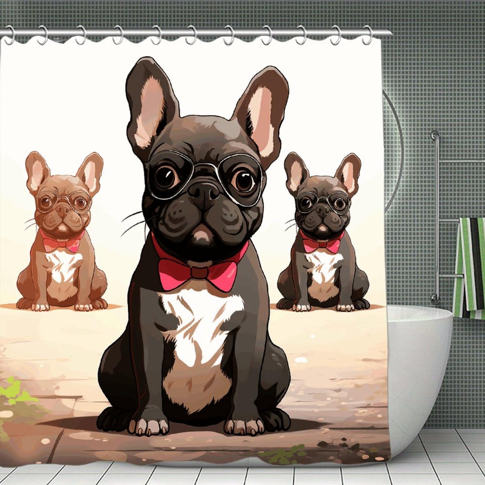 FekiLoot Cartoon Dog French Bulldog Shower Curtain Thick Weighted Shower Curtain Classic Unique Bath Curtains Heavy Duty Long Showers Curtains for Bathroom Bath Tubs Machine Wash 70.8"x70.8"