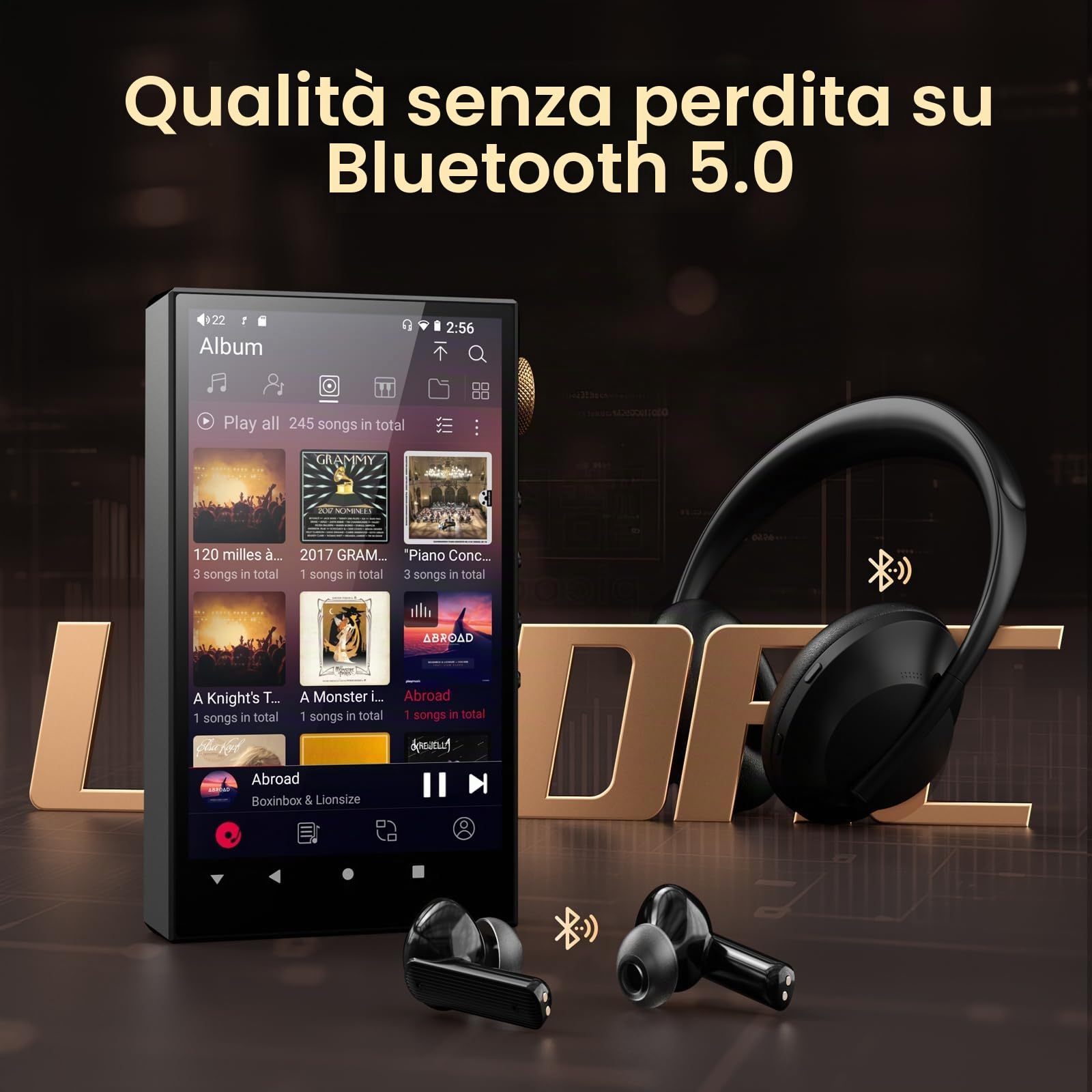 160GB Lettore Audio Hi-Res, Oilsky Lettore MP3 HiFi Bluetooth e WiFi, 4,4 mm Bilanciato, Doppio DAC ESS, 4GB RAM, 4,02" Lettore Spotify Digitale DSD512 Senza Perdita (Nero)