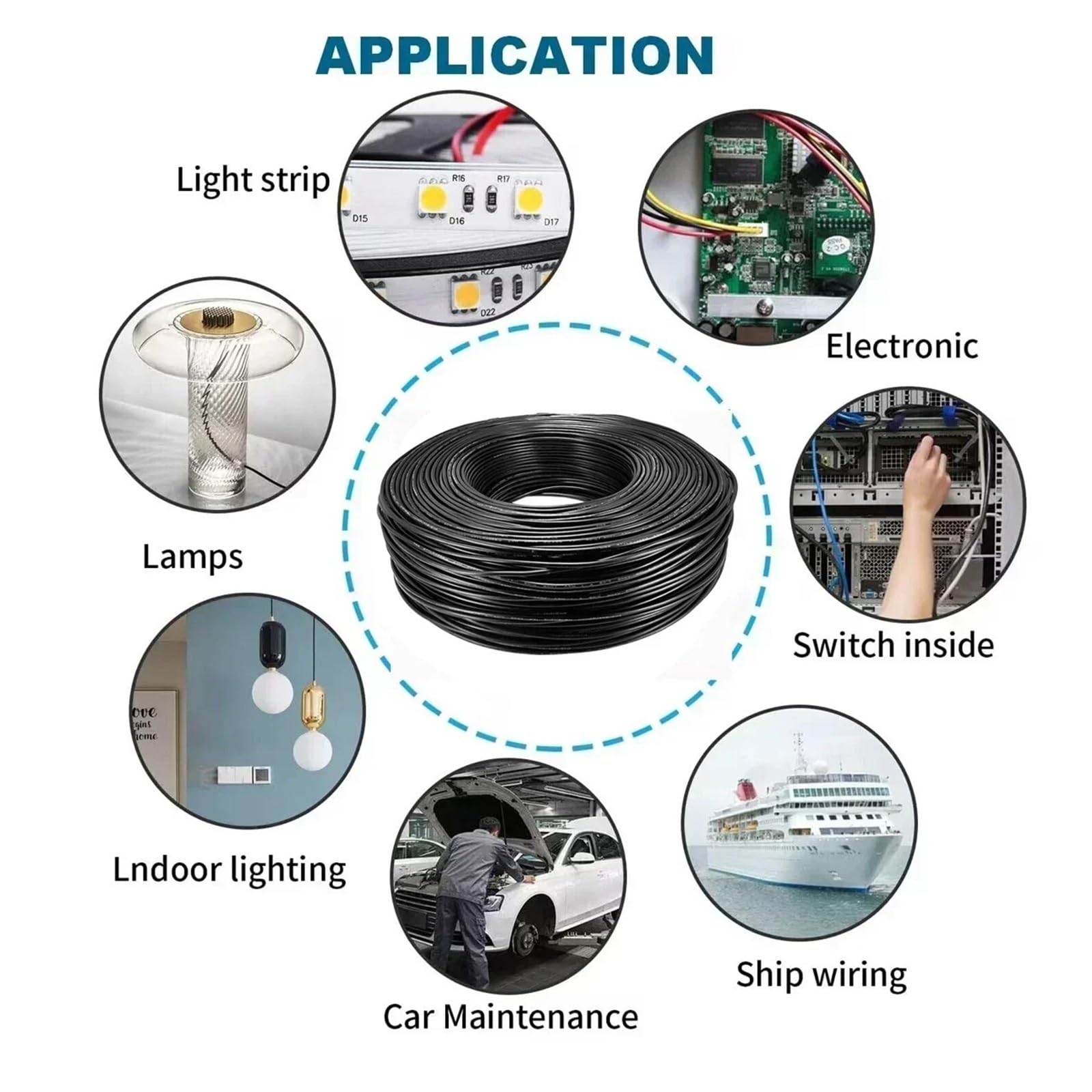 Cable con núcleo de cobre puro apantallado, Cable de control de señal blindado multinúcleo de PVC UL2464, 2-10 núcleos, 10 m, 18-28 AWG, negro(5 Core-black,10M-18 AWG)
