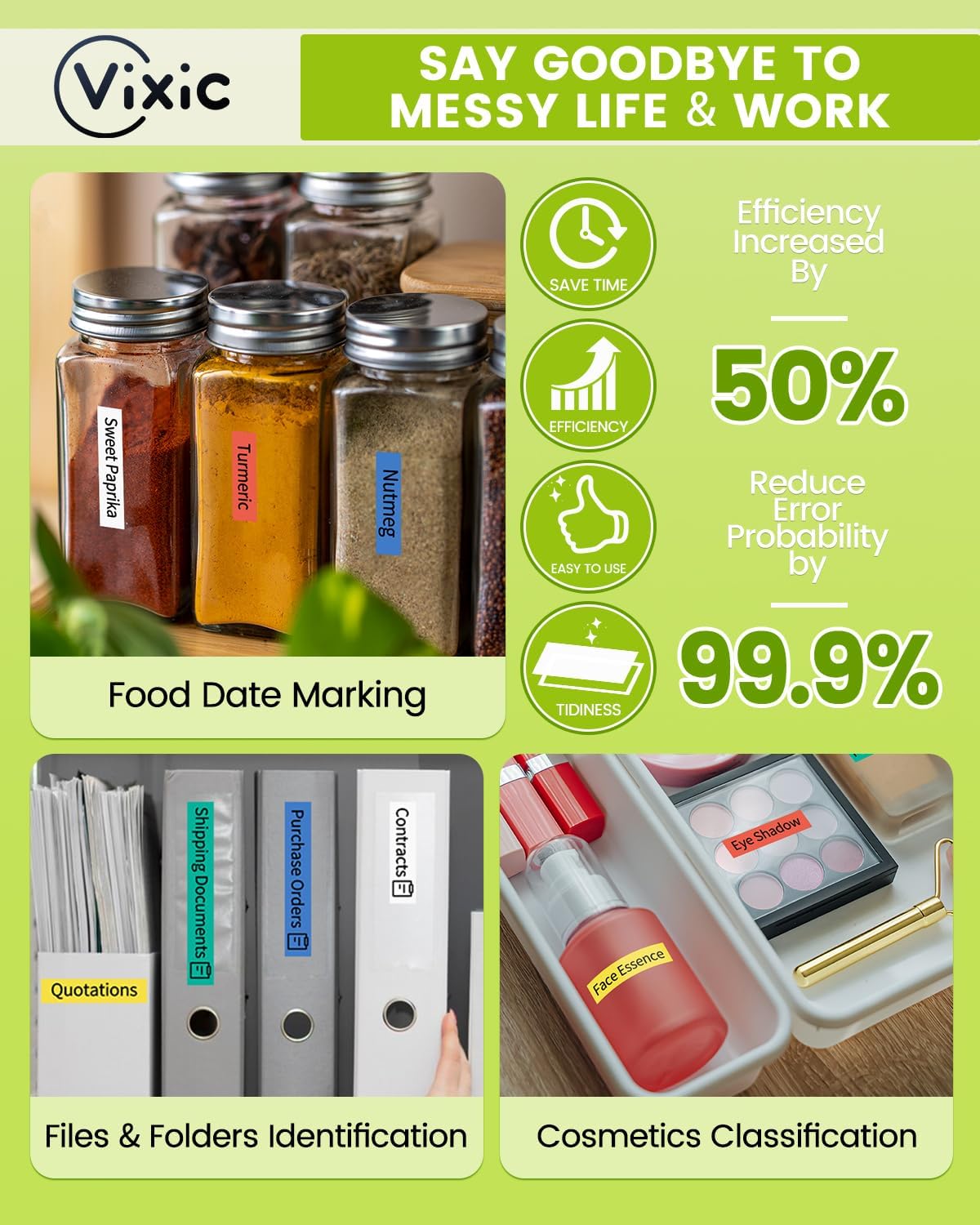 Vixic 12mm 0.47 Laminated Color BZ Tapes for H1100 D210S D480BT P780BT E1000 P3200 Labeler Compatible with Brother Ptouch PT-D210 PT-D220 PT-H110 PT-D600 D400 Label Maker, White/Red/Blue/Yellow/Green - Image 6