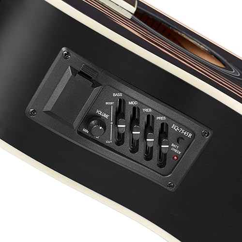 Miniatura 3 de Ashthorpe - Guitarra acústica eléctrica Dreadnought de tamaño completo  maderas premium Negro, Rayo de sol