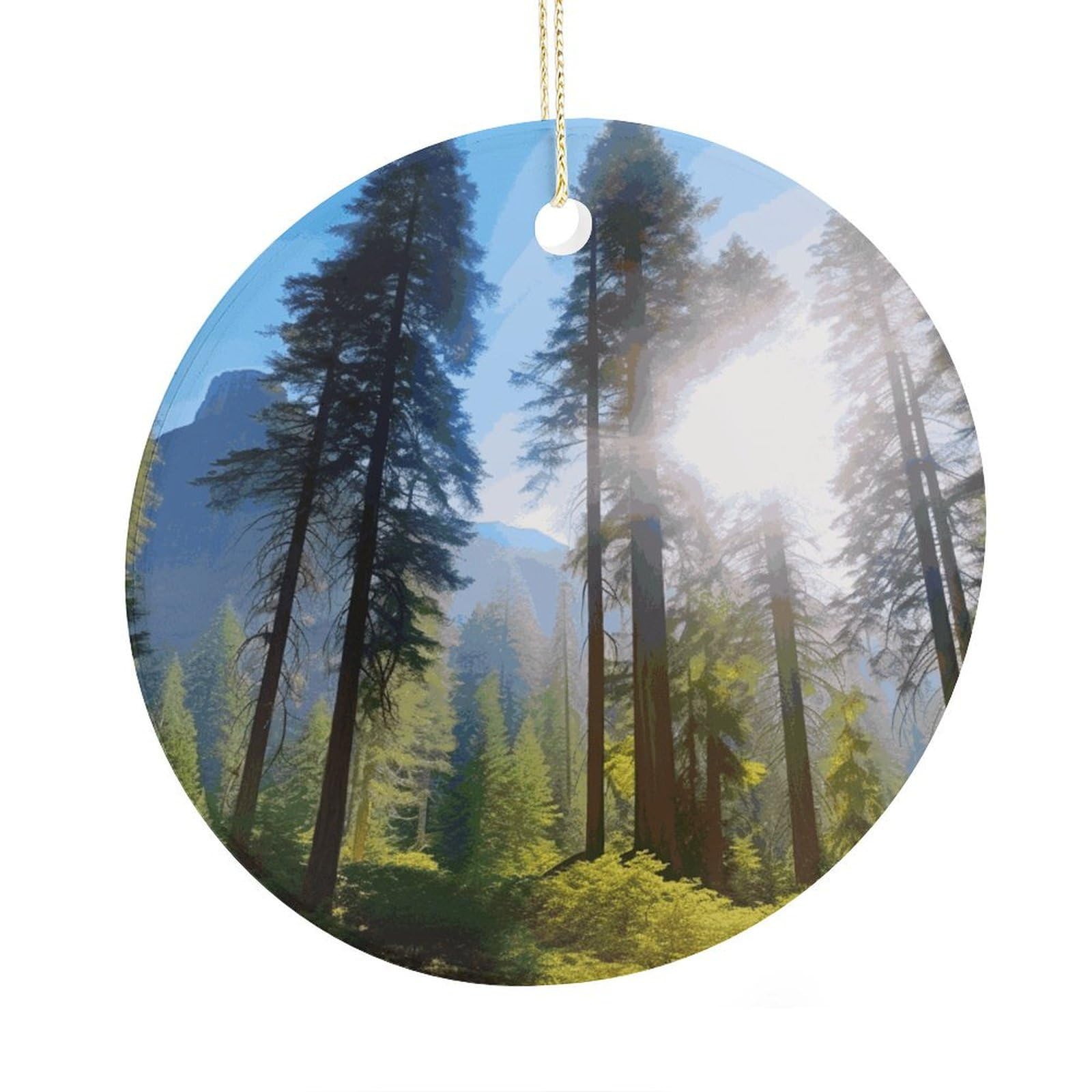 Fekiloot Style National Parks Sunshine Trees Christmas Ornaments 2.9 Inch Round Ceramic Ornament Keepsake Thank You Gifts For Office, Room, Home - Holiday Present Ideas