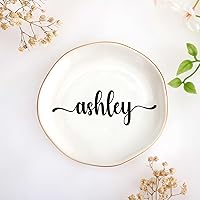 Joycuff Ashley Personalized Ceramic Trinket Tray - Mother's Day Birthday Gift for Women, Jewelry Dish for Rings Earrings Keys