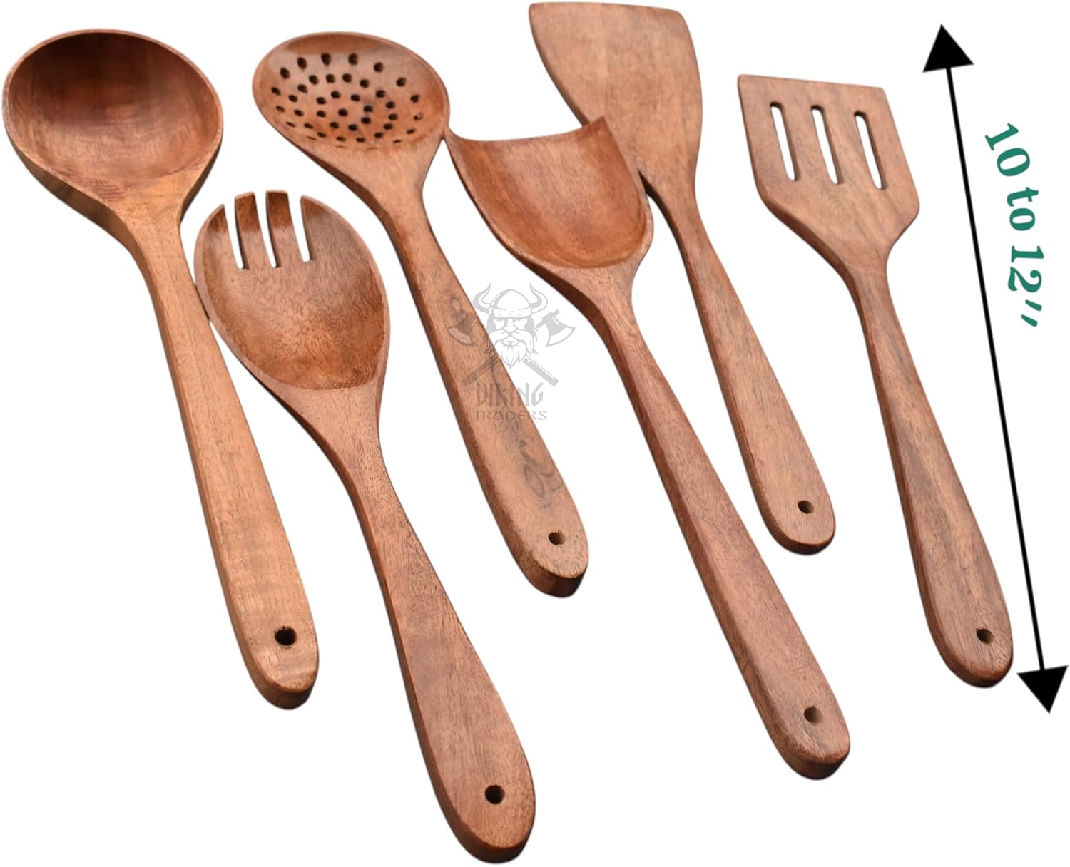 Viking Traders 6-Piece Teak Wood Cooking Utensil Set – Premium Wooden Spoons & Spatulas, Heat-Resistant, Eco-Friendly, Non-Stick Safe, Ergonomic Handles, Kitchen Essentials Gift