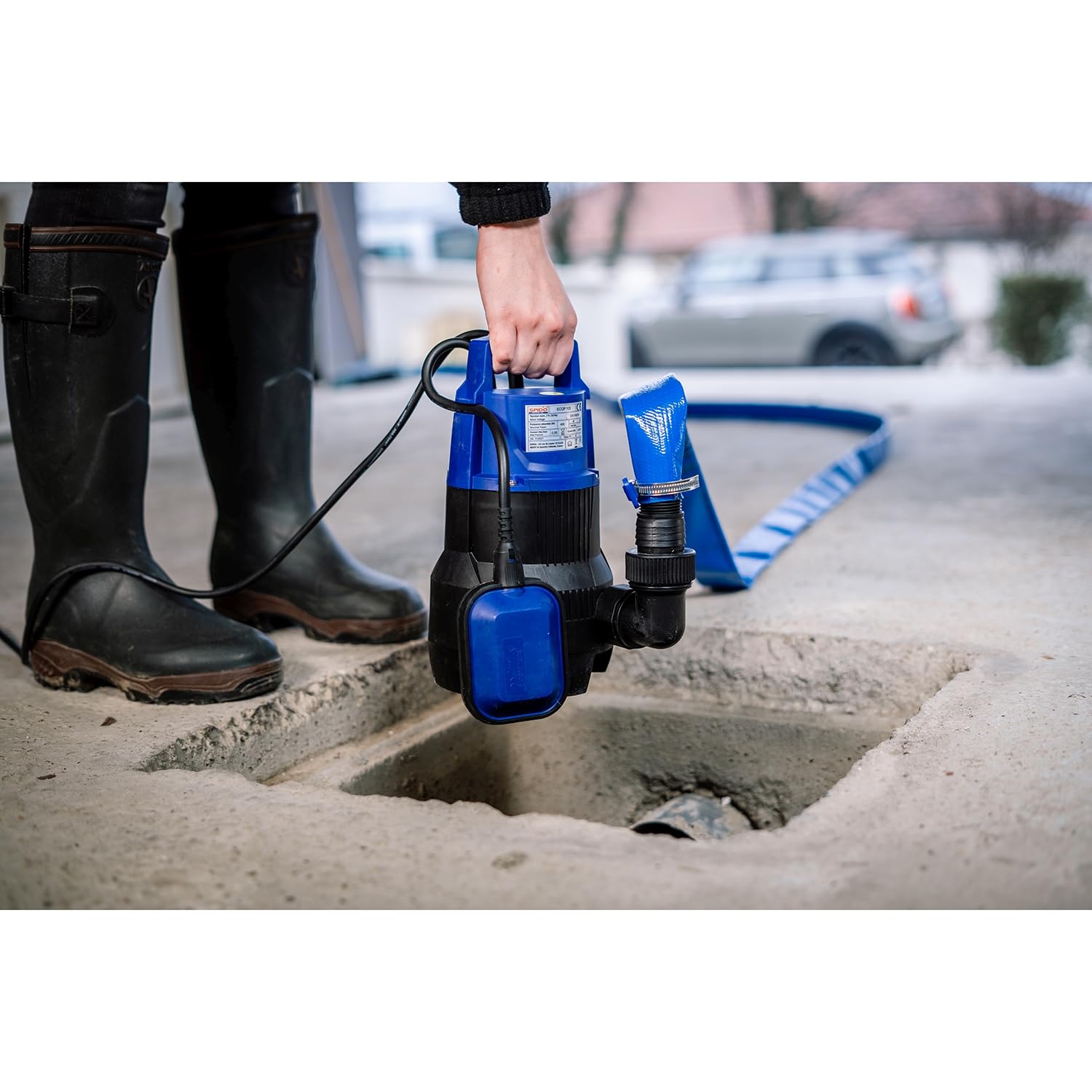 SPID'O - Bomba de Achique 400W - 9 m3/h - Aguas Cargadas - Partículas 30 mm - Altura Máx 5,5 m - Compacta
