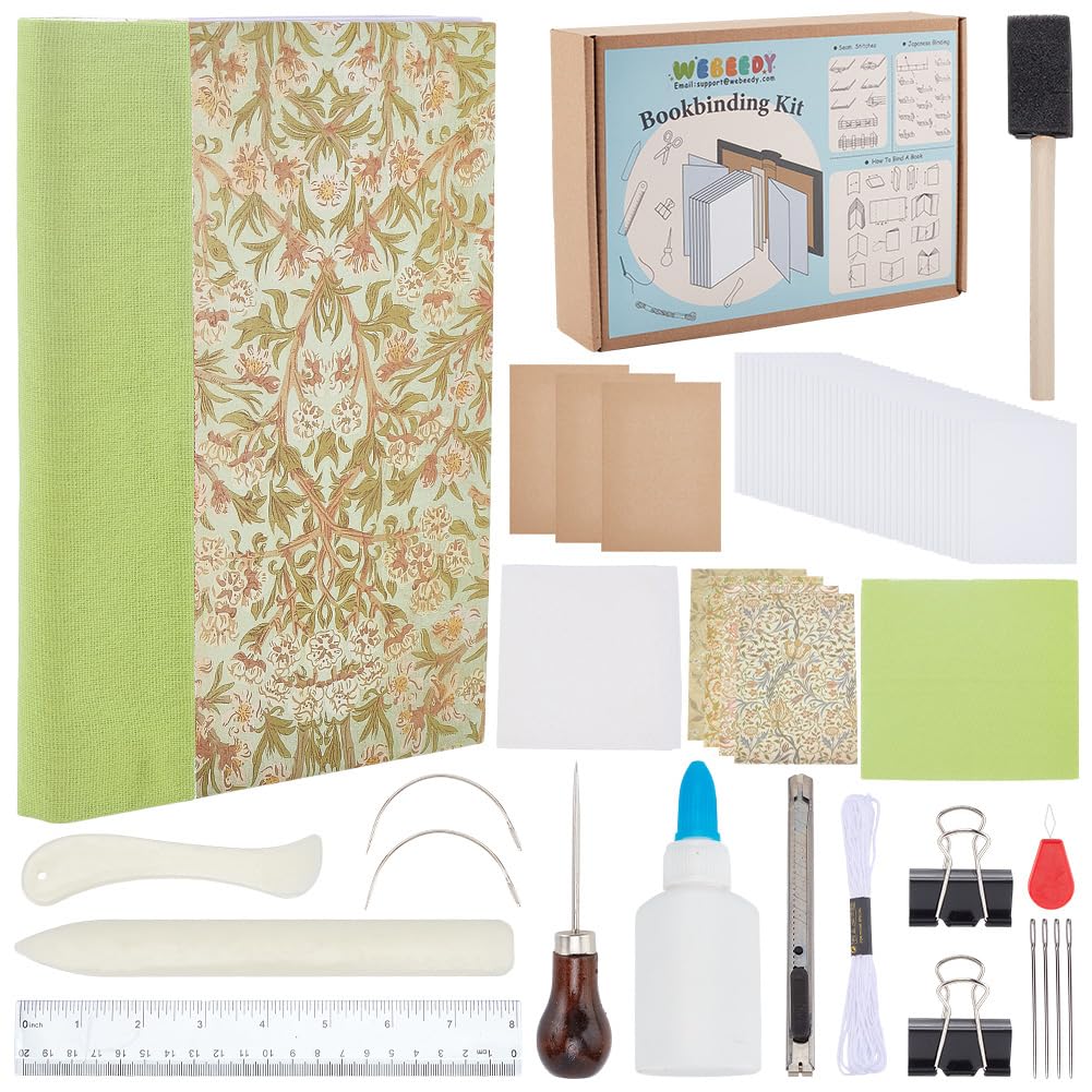 WEBEEDY Set di rilegature fai da te per principianti, set iniziale con istruzioni per aghi filettati per pianificatori fatti in casa, crea i tuoi materiali artistici per libri
