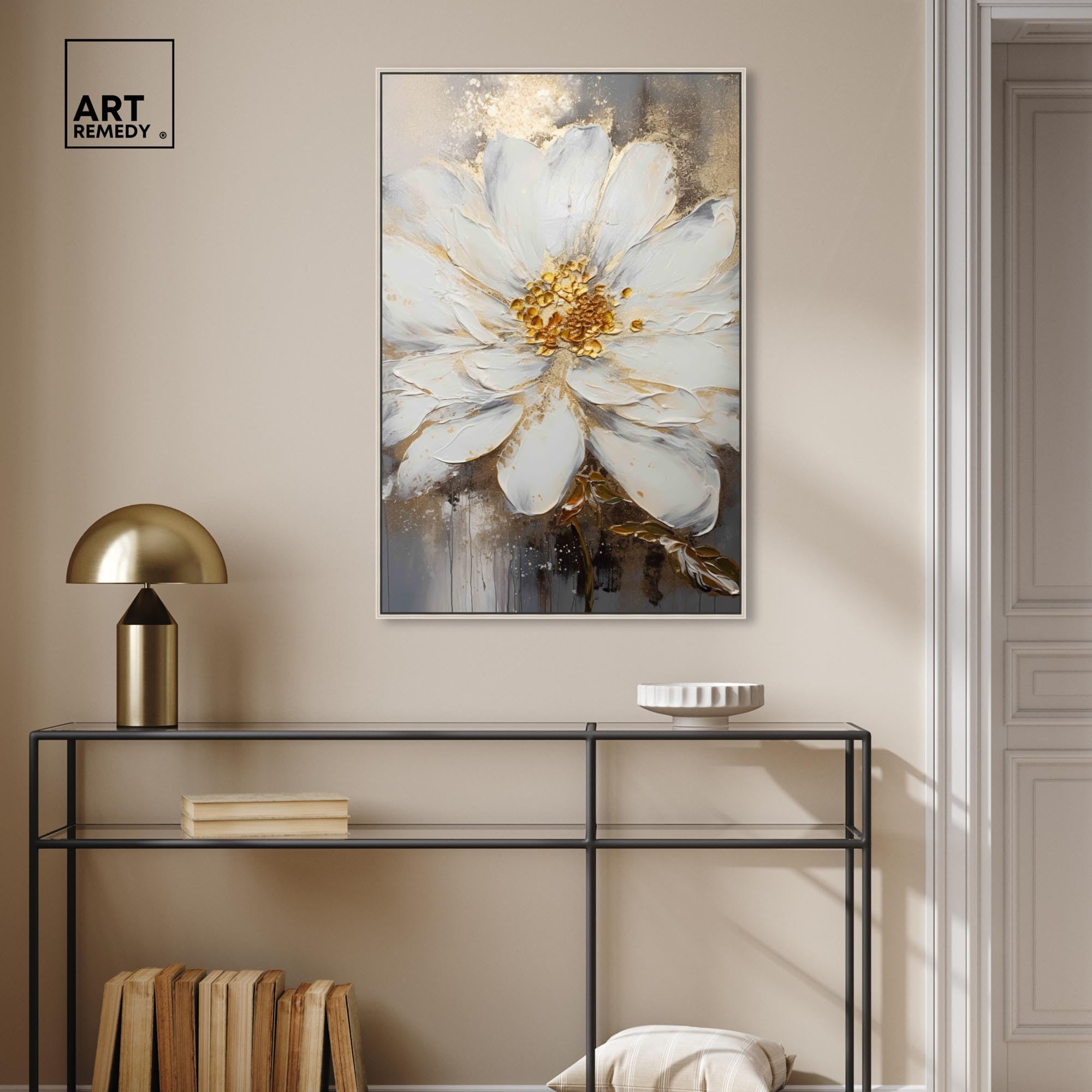Amazon.com: Art Remedy Gold Sprayed Flower Canvas Floral Vase Wall