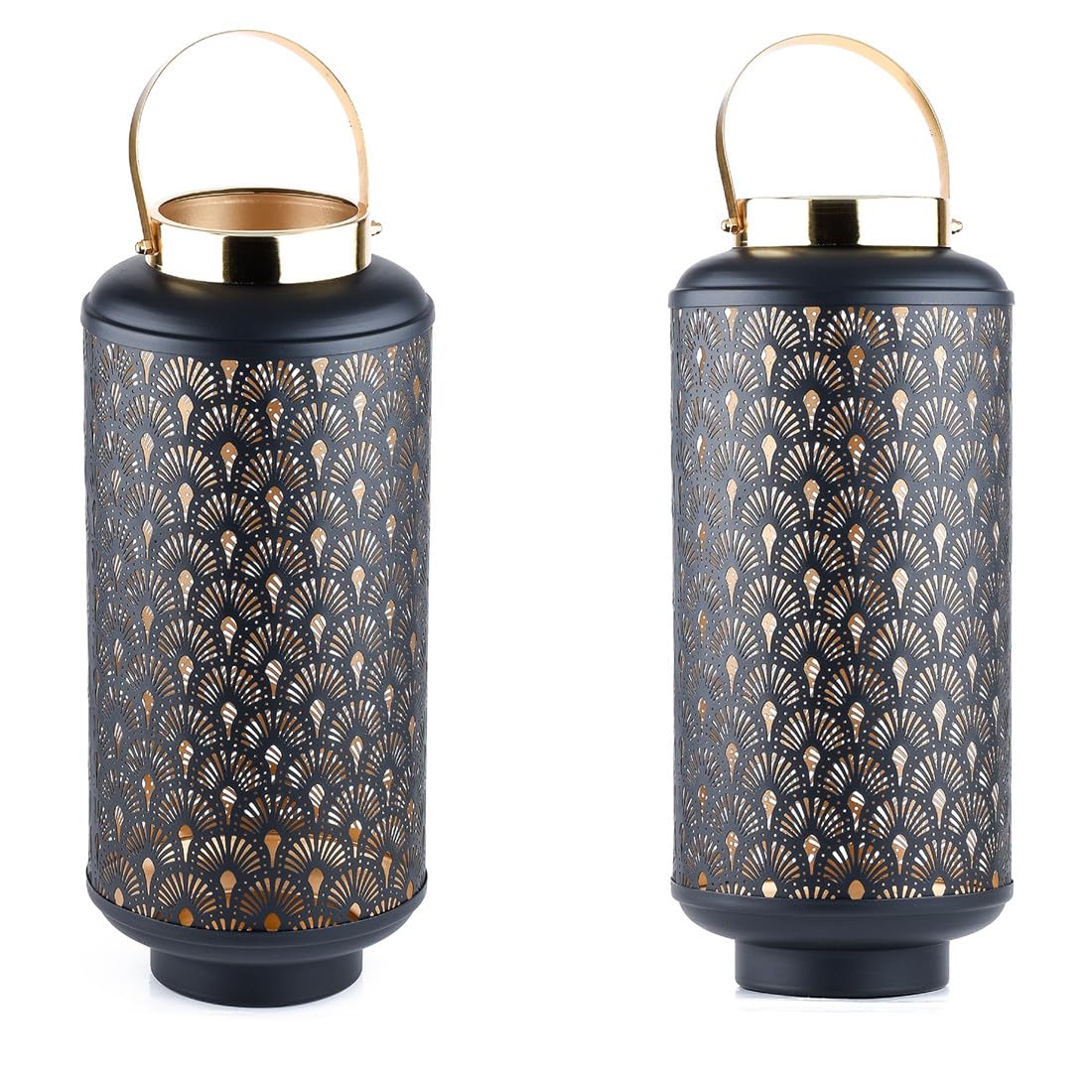 2er Set Orientalische Gartenlaterne Braga aus Metall in Schwarz 44 cm