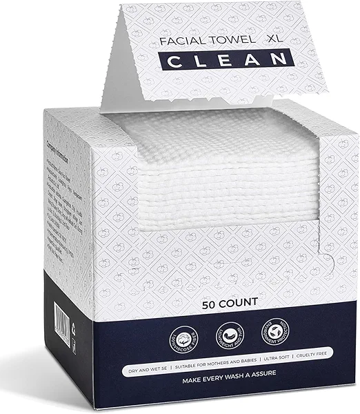 Disposable Face Towels, Viscose Biodegradable Large Dry Wipes, Super Soft & Thick Face Cleansing Towels, Daily Facial Tissues for Sensitive Skin, Makeup Removing,Facial Clean,Nursing,Travel (50 Count)