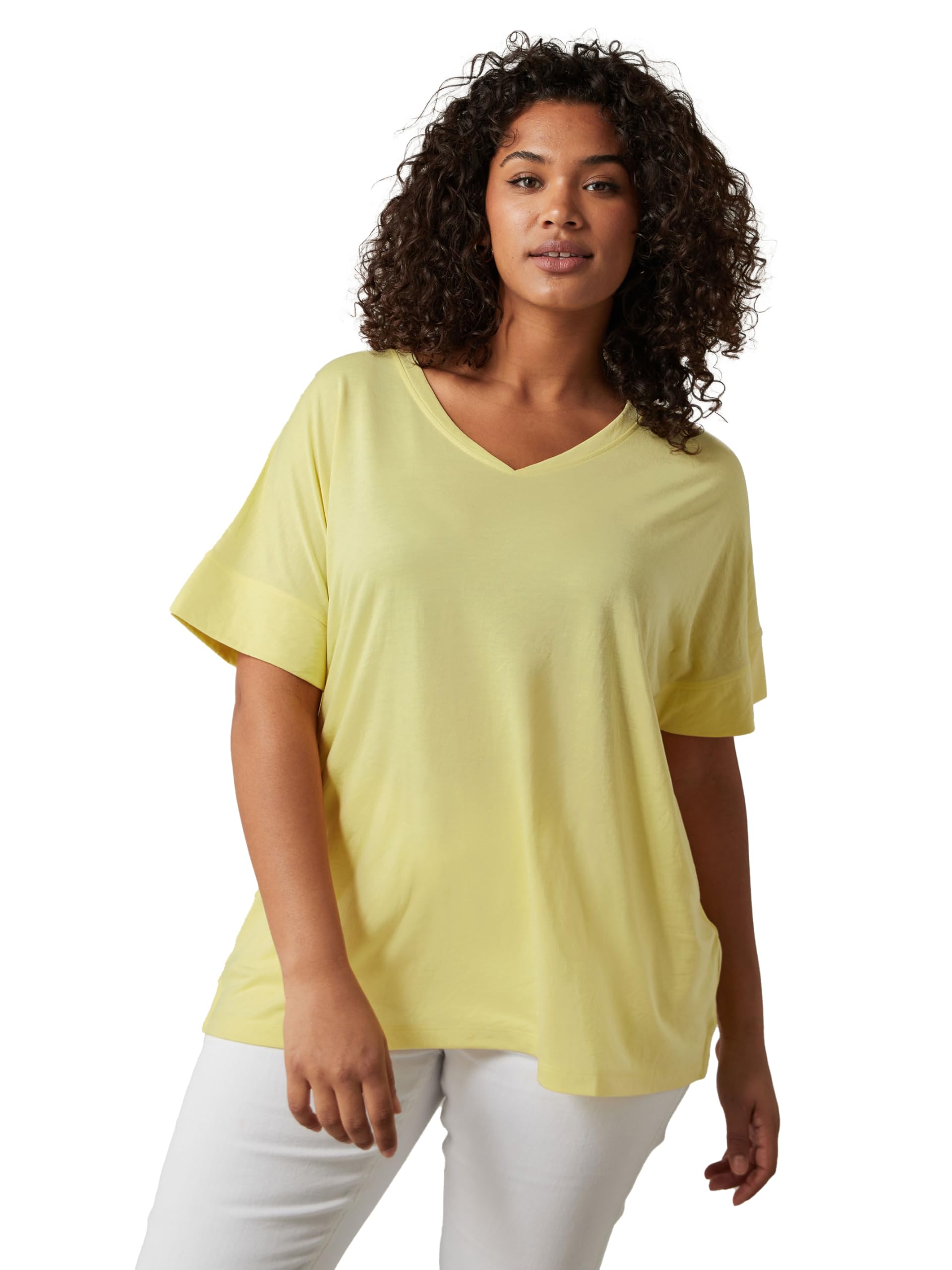 Evans Women's Yellow Curve V-Neck Modal Rich T-Shirt - Plus Size Curve