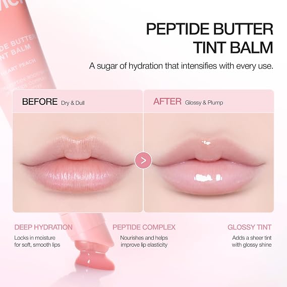 VIDIVICI Peptide Butter Tint Balm | 10 Color Variants, Korean Moisturizing Lip Tint with Melting Peptide ComplexTM & Sheer Tinted Glow - 08 CHEERY UP (12g, 0.42Oz)