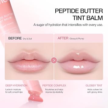 VIDIVICI Peptide Butter Tint Balm | 10 Color Variants, Korean Moisturizing Lip Tint with Melting Peptide ComplexTM & Sheer Tinted Glow - 08 CHEERY UP (12g, 0.42Oz)